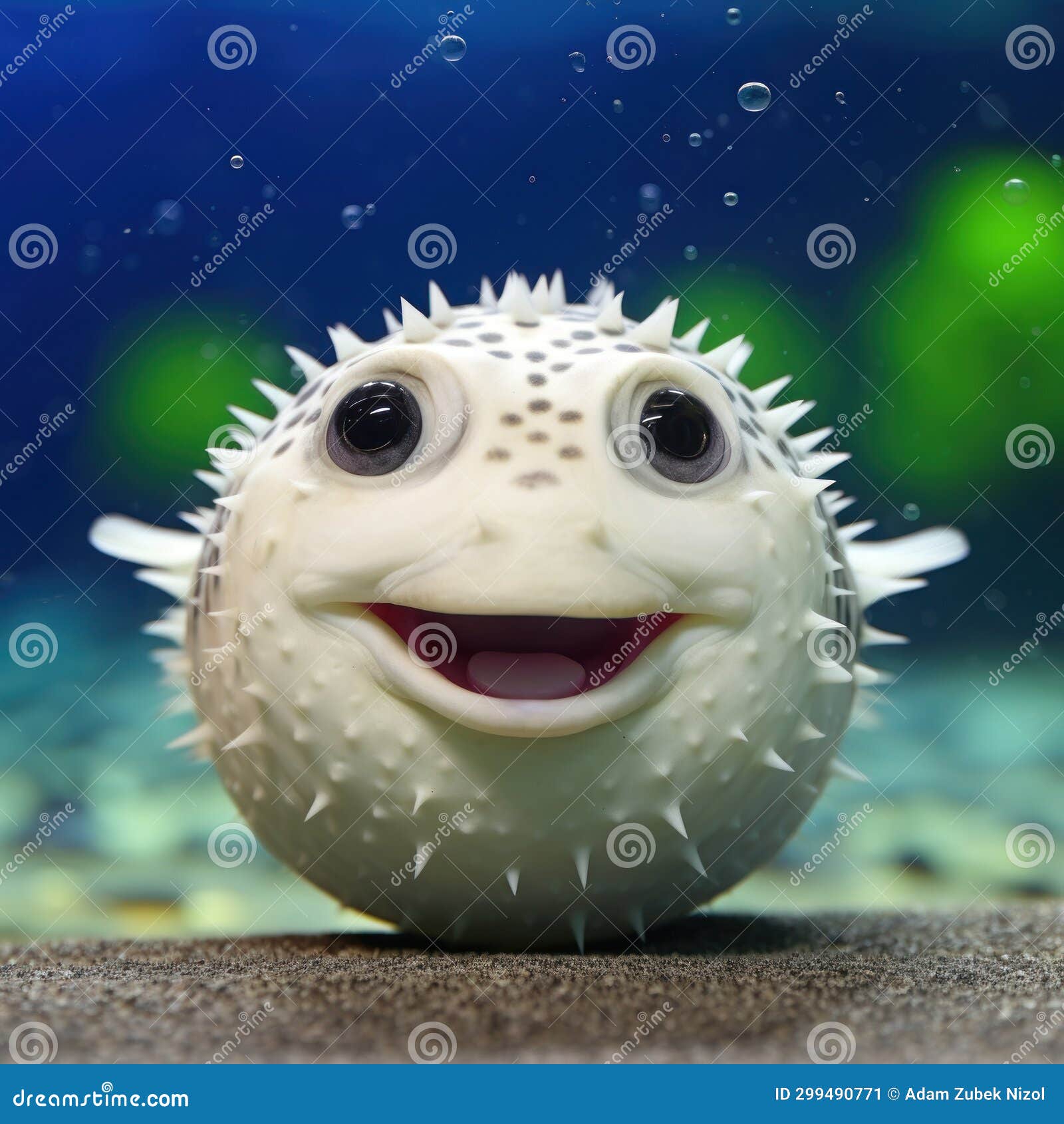 A White Puffer Fish with a Smiling Face Stock Illustration Illustration of generative