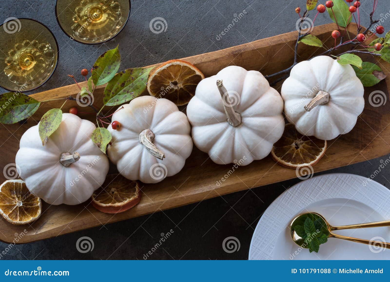 White Pumpkin Table Centerpiece Stock Photo Image of pumpkins