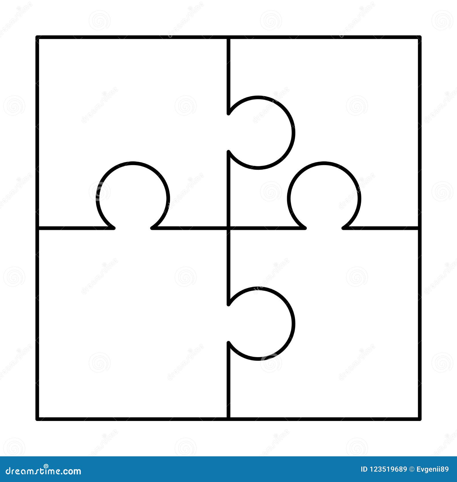 4 White Puzzles Pieces Arranged in a Square. Jigsaw Puzzle Template ...