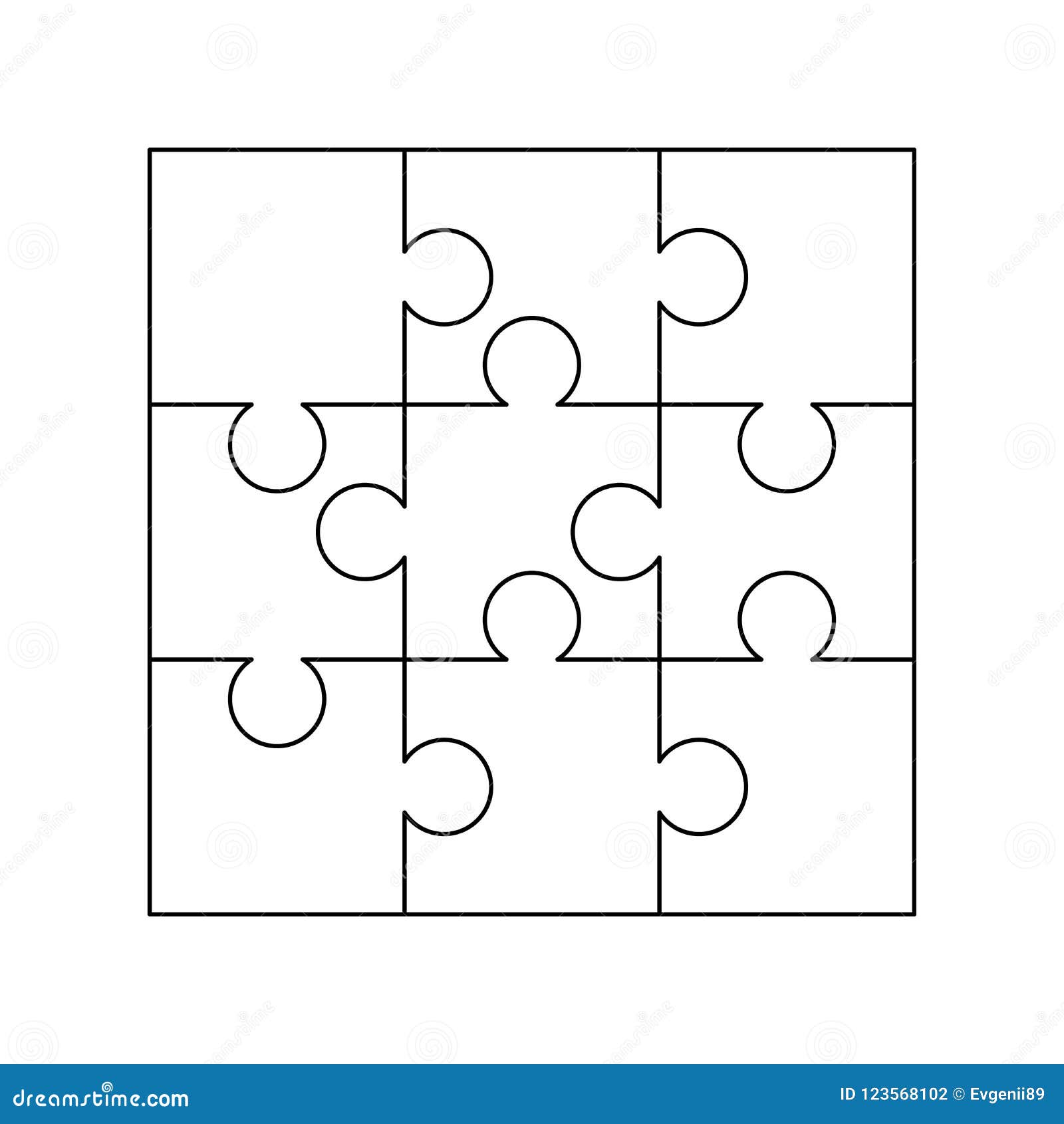 9 White Puzzles Pieces Arranged in a Square. Jigsaw Puzzle Template ...