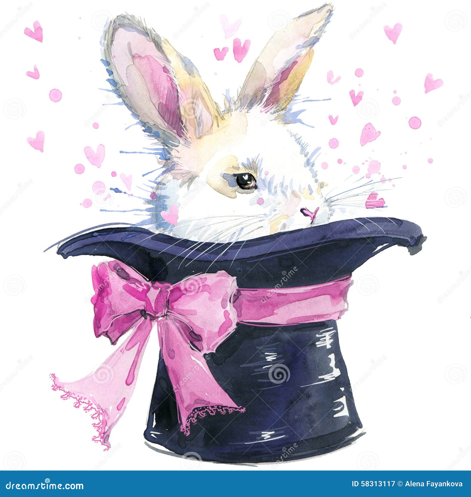 white rabbit  with splash watercolor textured background. unusual 