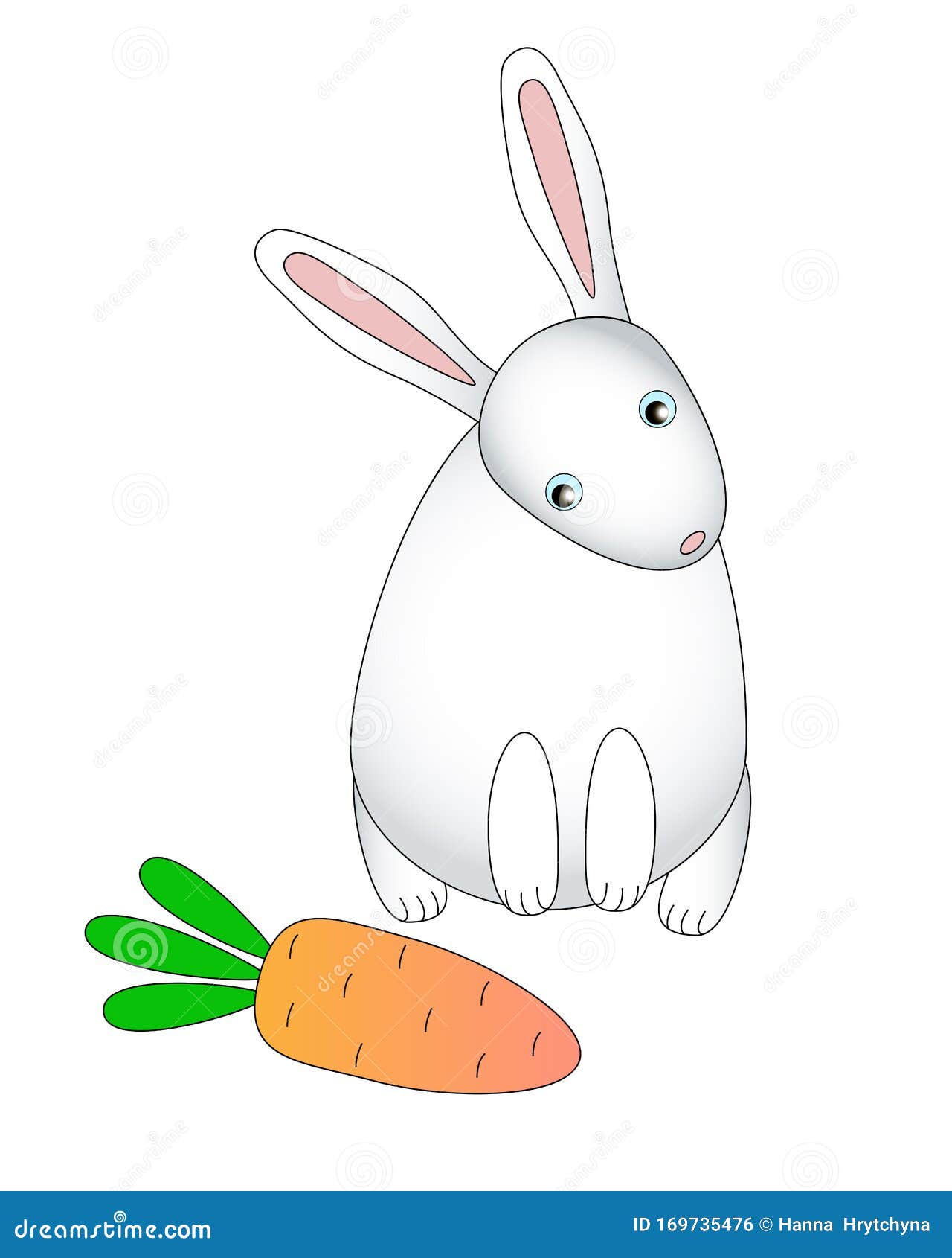 White Rabbit with Pink Ears Looks at a Carrot. Long-eared Hare Wants To Eat  Carrots - Cute Children Vector Illustration Stock Vector - Illustration of  drawing, found: 169735476