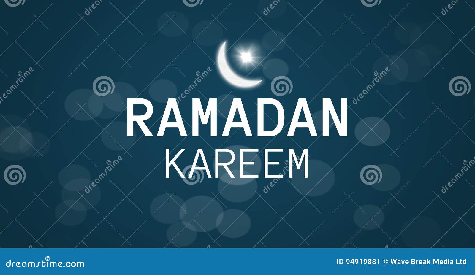 white ramadan graphic with flare and bokeh against blue background