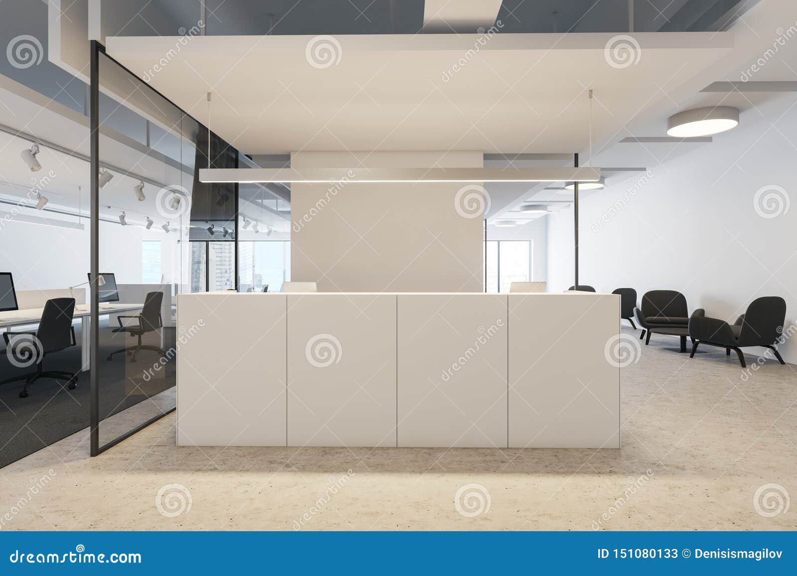 White Reception Desk In Modern Office Stock Illustration