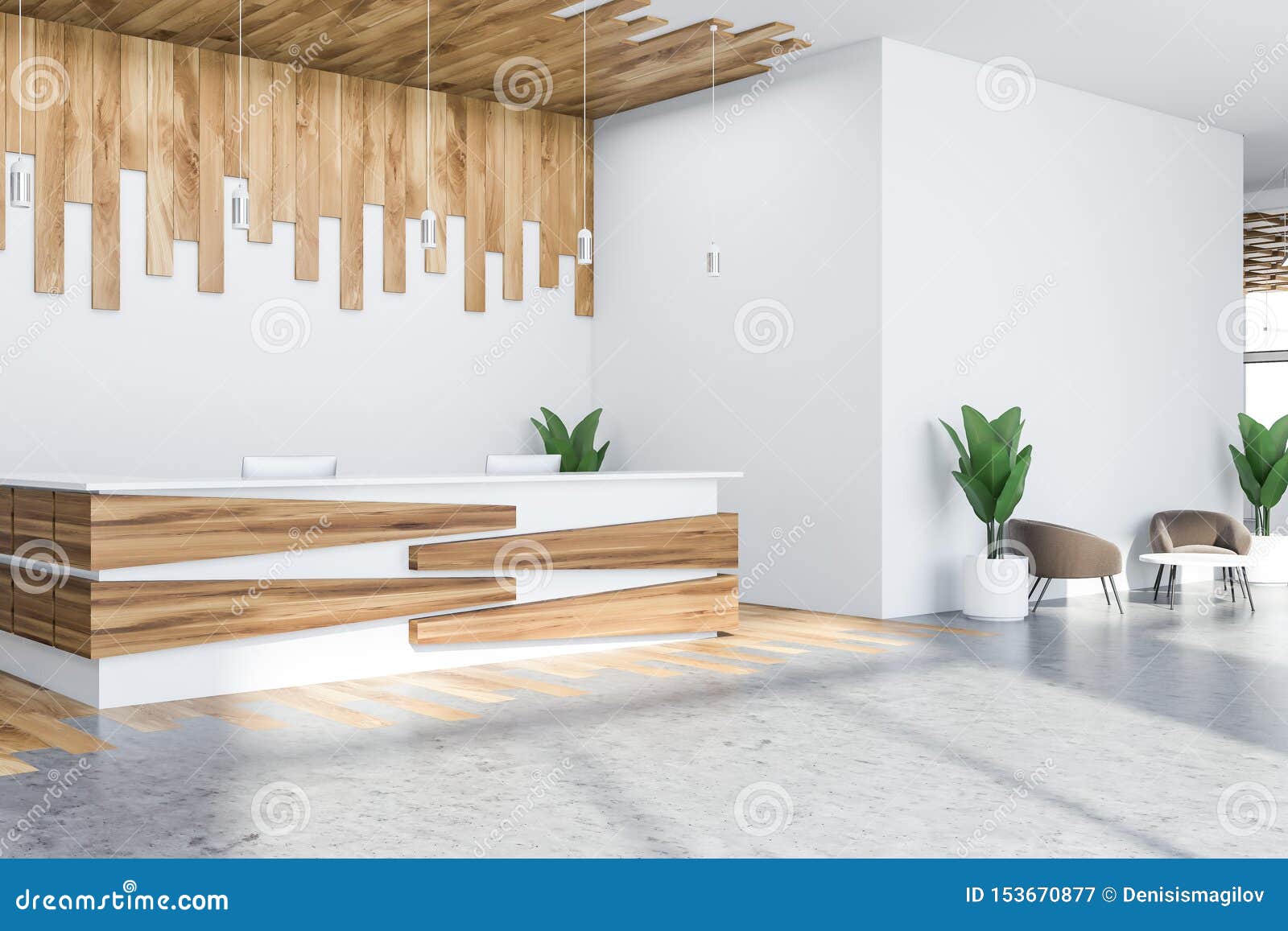 White Reception Desk And Office Lounge Stock Illustration