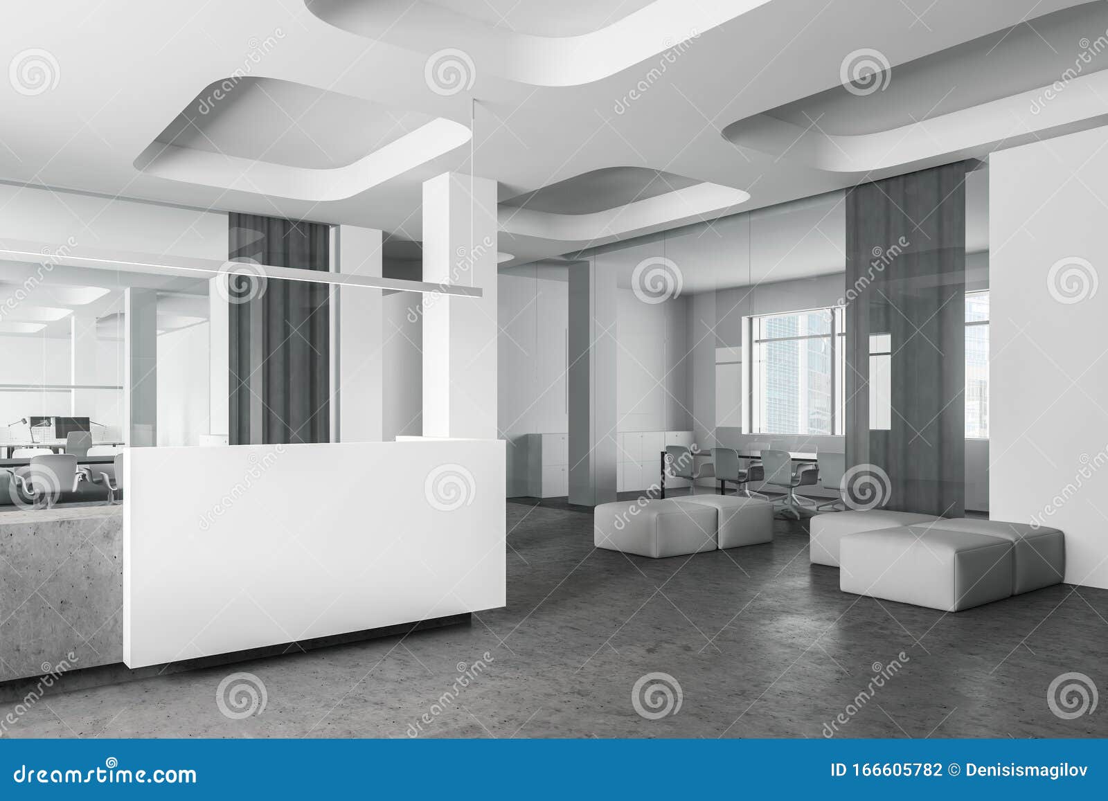 White Reception And Lounge Area In Modern Office Stock