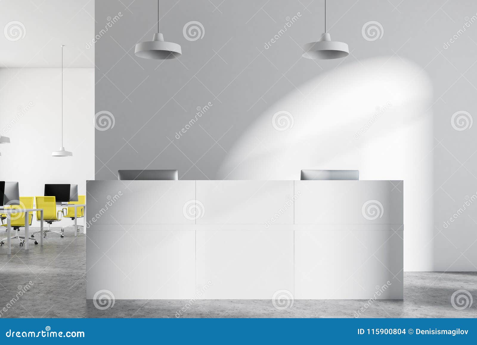 White Reception in an Open Plan Office Close Up Stock Illustration -  Illustration of open, hotel: 115900804, image size:1600x1157