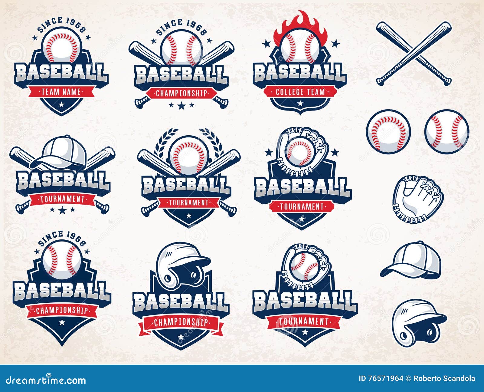 white, red and blue  baseball logos