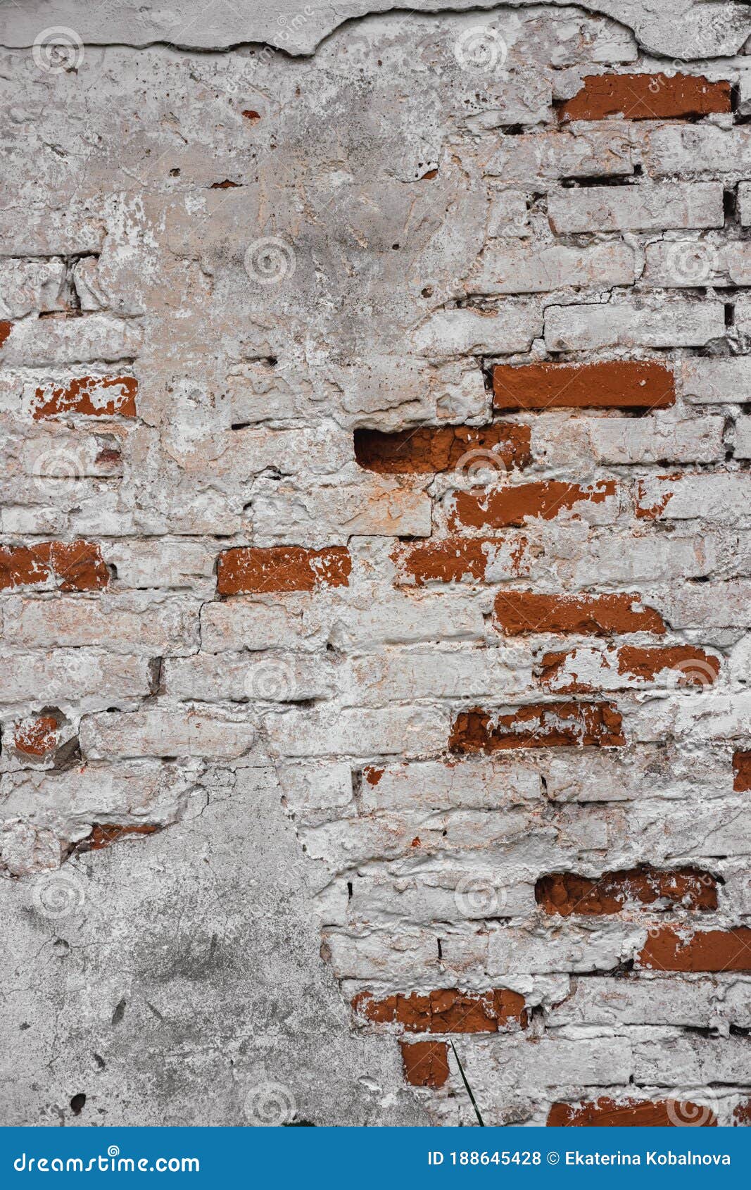 White and Red Brick Wall. There is a Lot of Empty Space for Design. Old