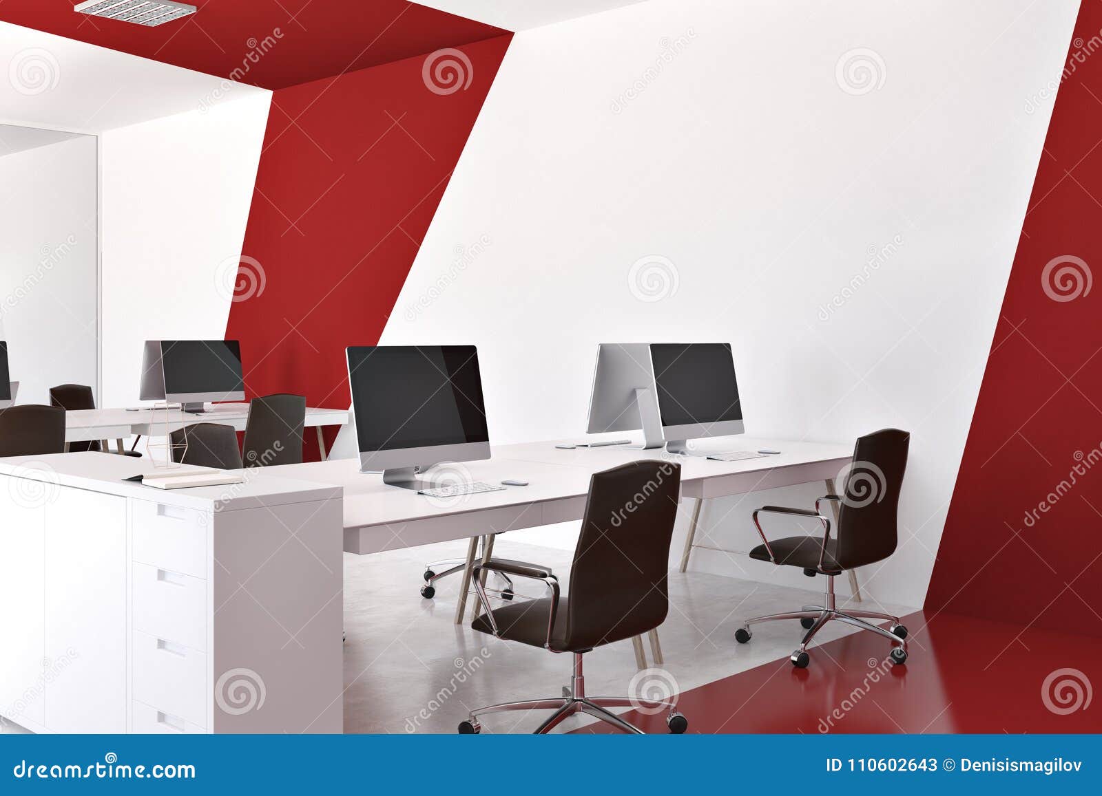 Red And White Modern Office Corner Stock Illustration