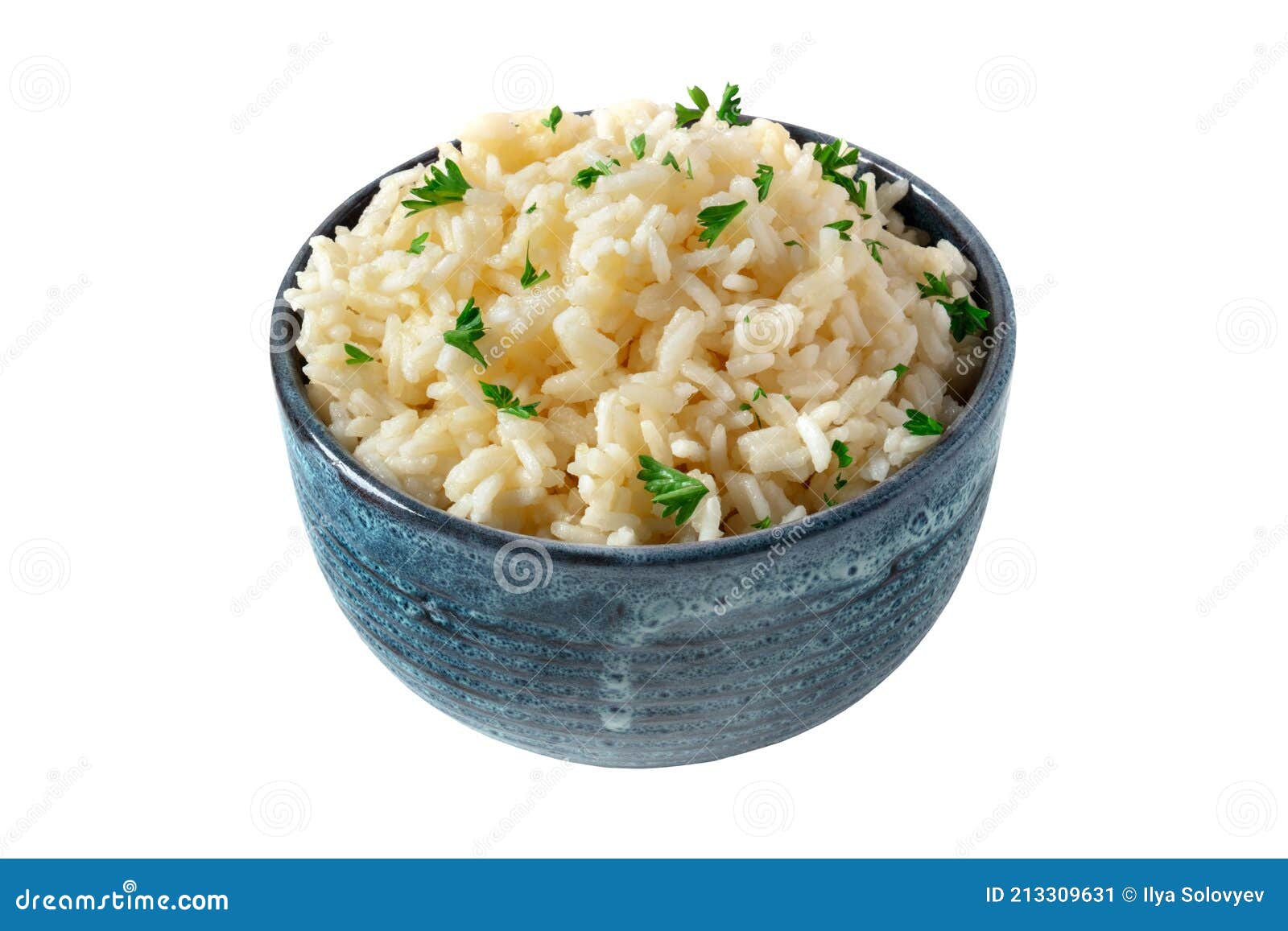 White Rice in a Blue Bowl, Isolated with a Clipping Path Stock Image