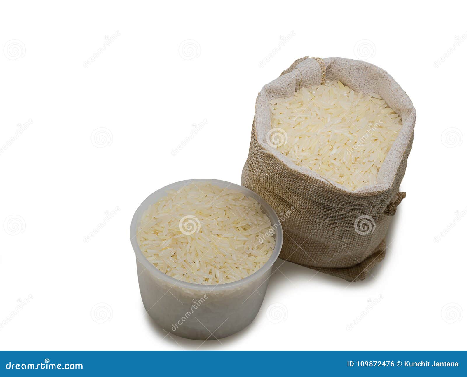 White Rice in Burlap Sack Bag. Stock Photo Image of scoop, dietary