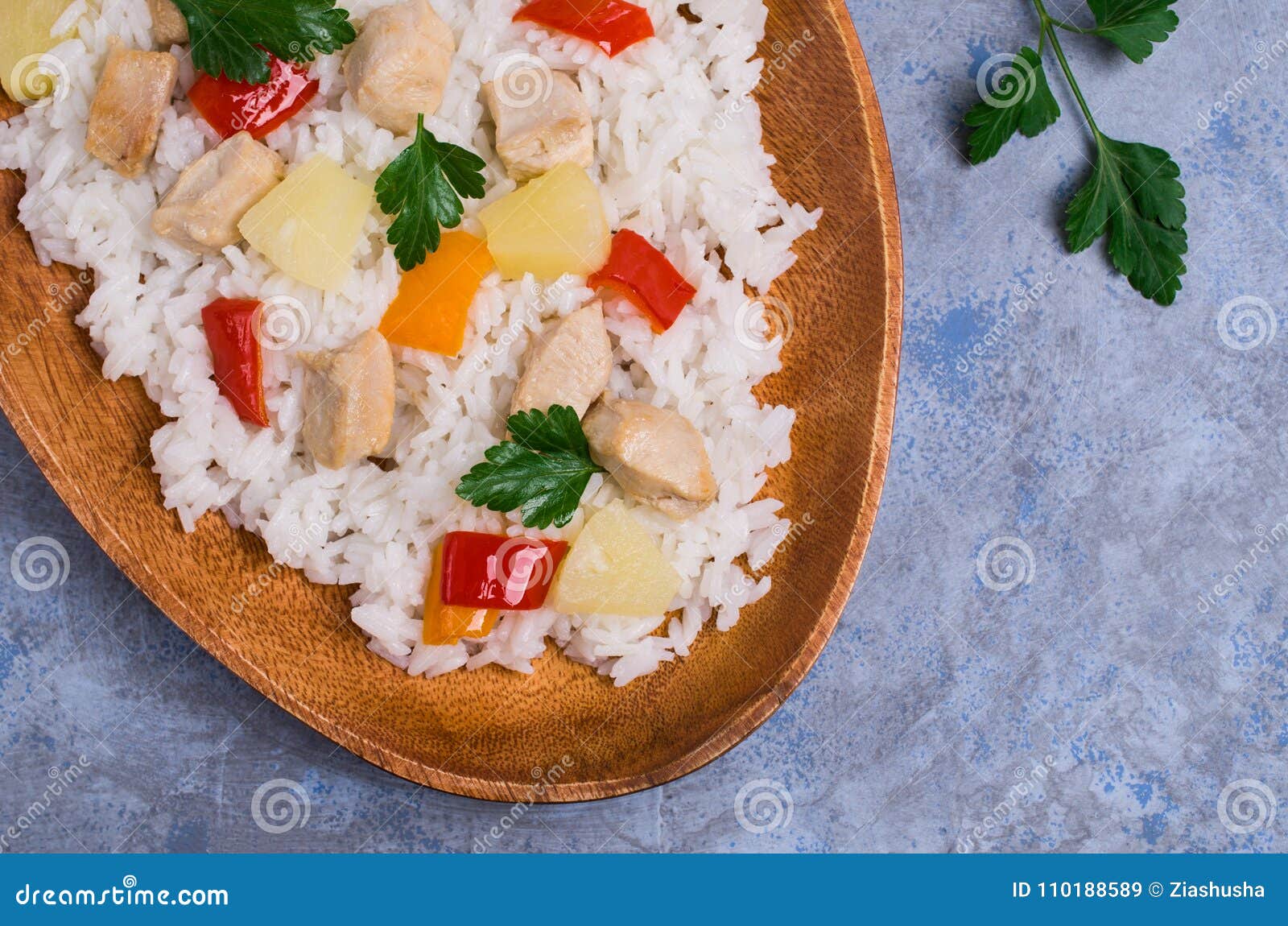 White rice with chicken stock image. Image of close 110188589