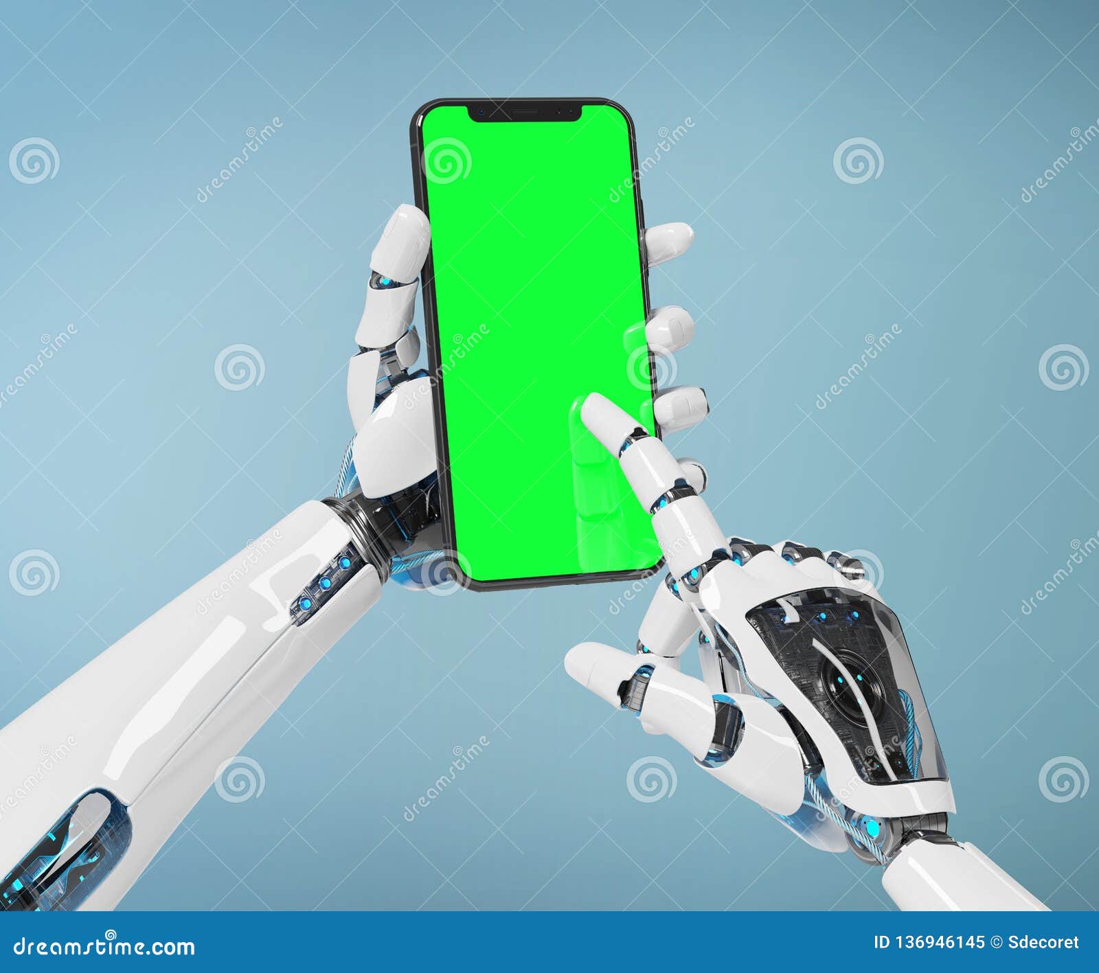 Download White Robot Hand Holding Smartphone Mockup 3d Rendering ...