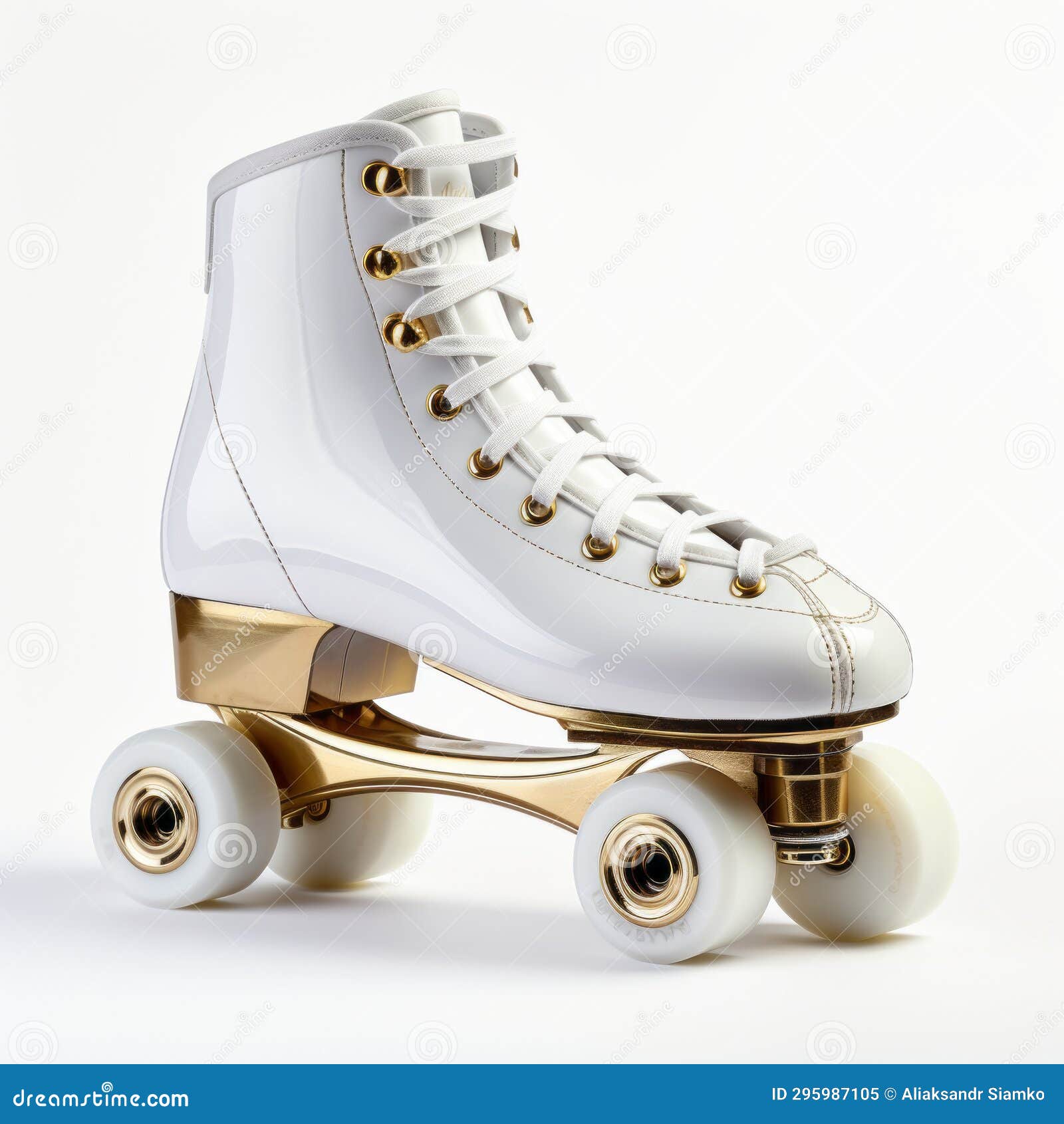 A White Roller Skate with Gold Accents Stock Illustration