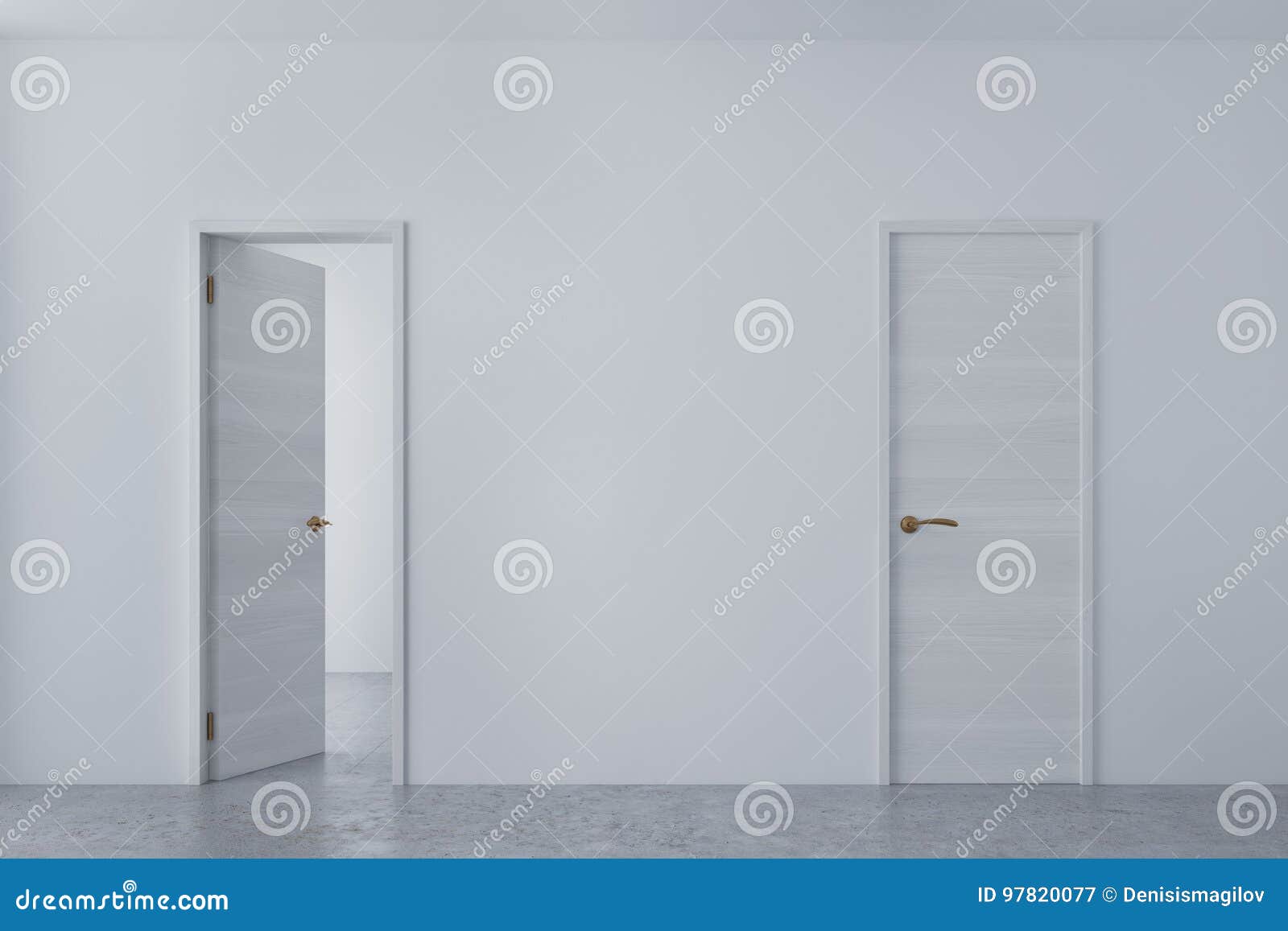 White Room With Empty And Closed Doors Stock Illustration