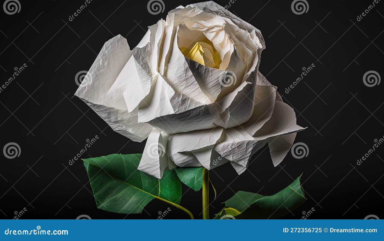 A White Rose with a Yellow Center on a Black Background Stock