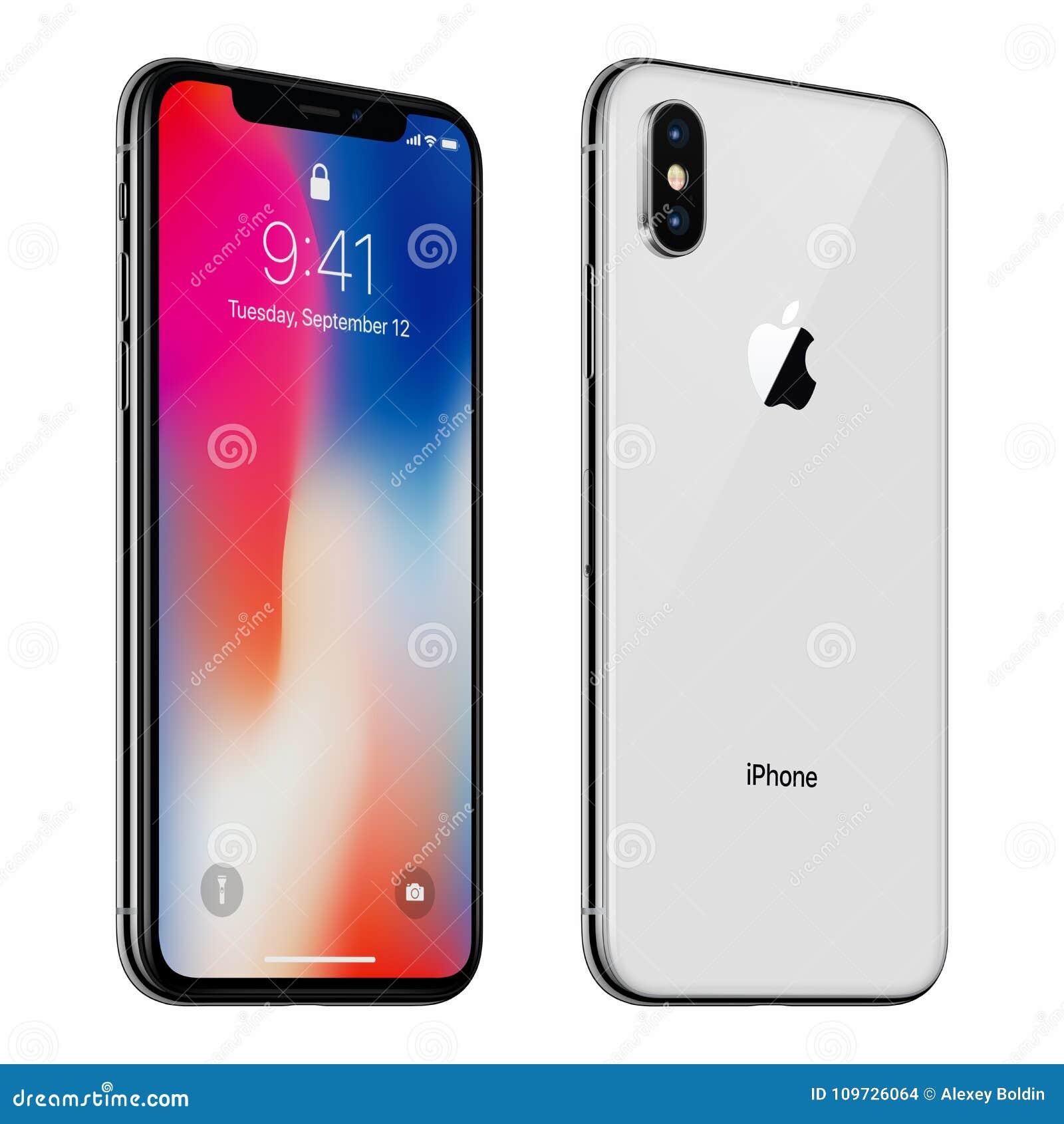 White Rotated Apple IPhone X with IOS 11 Lockscreen Front Side and Back  Side Isolated on White Background Editorial Stock Image - Image of mobile,  apple: 109726064