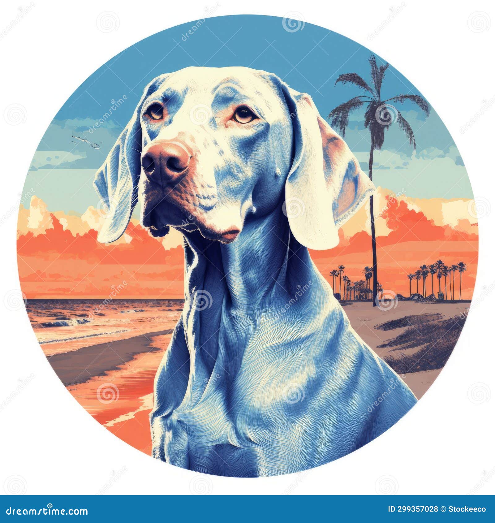 blue us herrador dog beach portrait: graphic  with richly colored skies