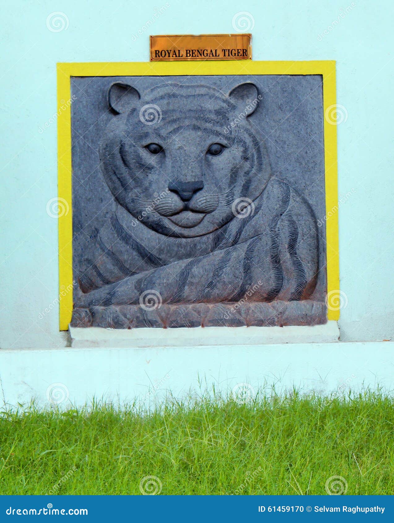 White Royal Indian Bengal Tiger engraving on the wall