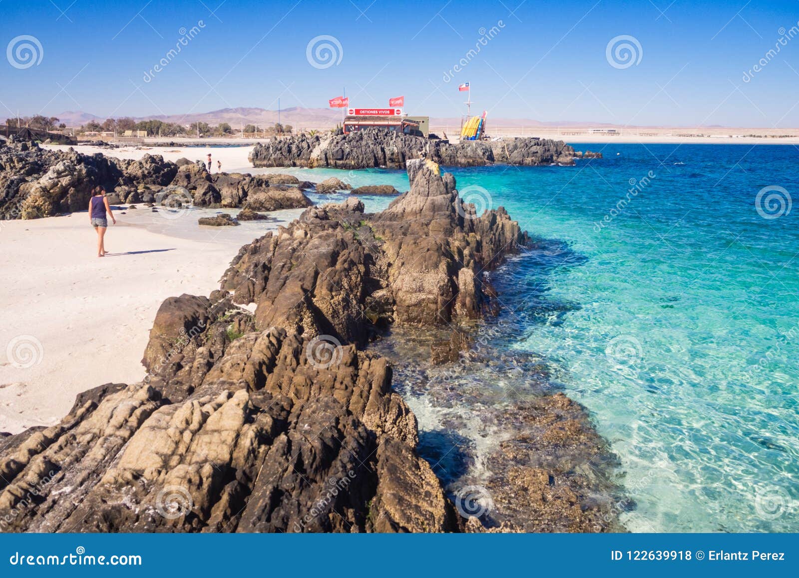 white sand beach and turquoise sea in bahia inglesa, chile.