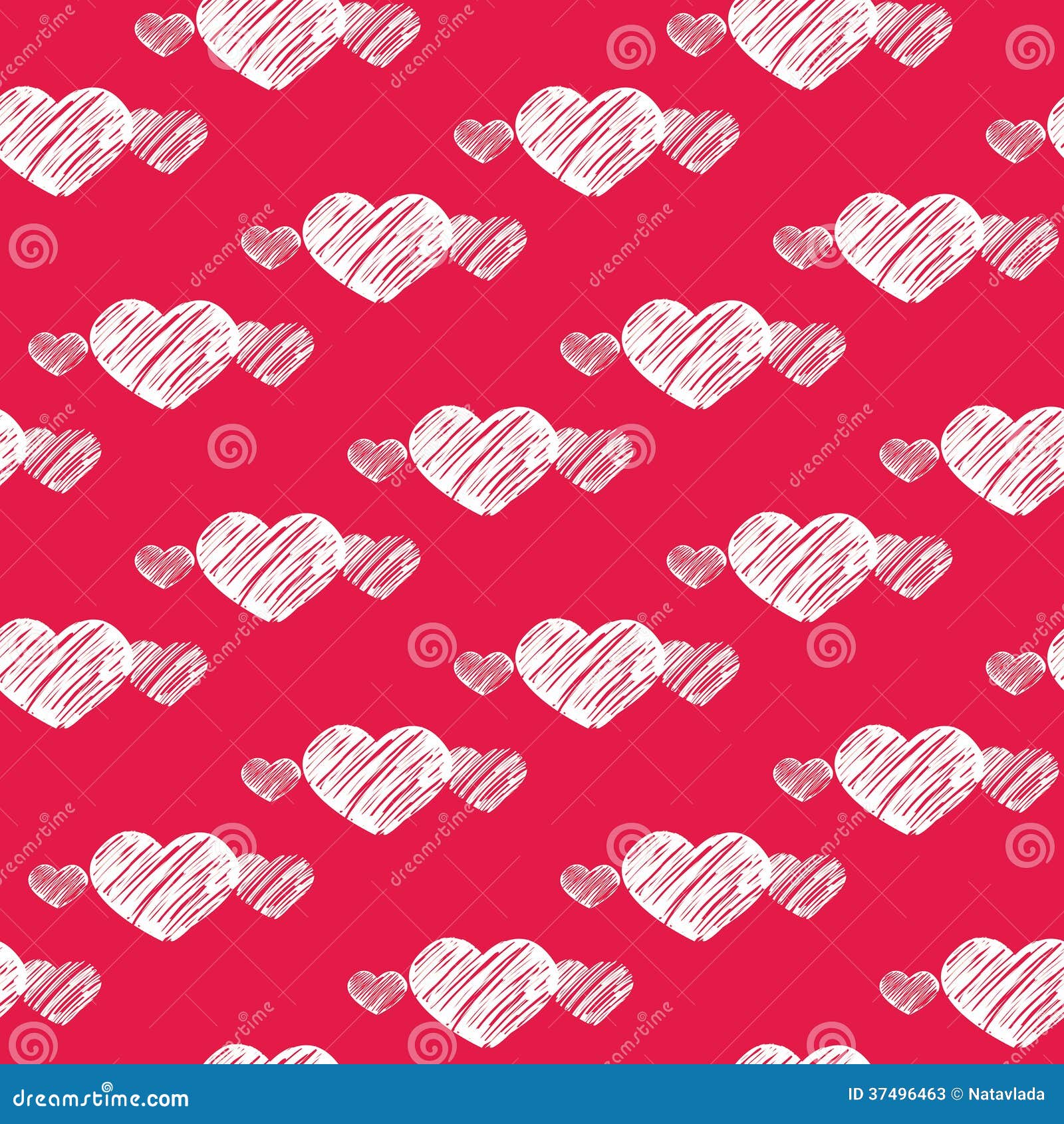 White Scratch Hearts on Red Seamless Pattern Stock Vector