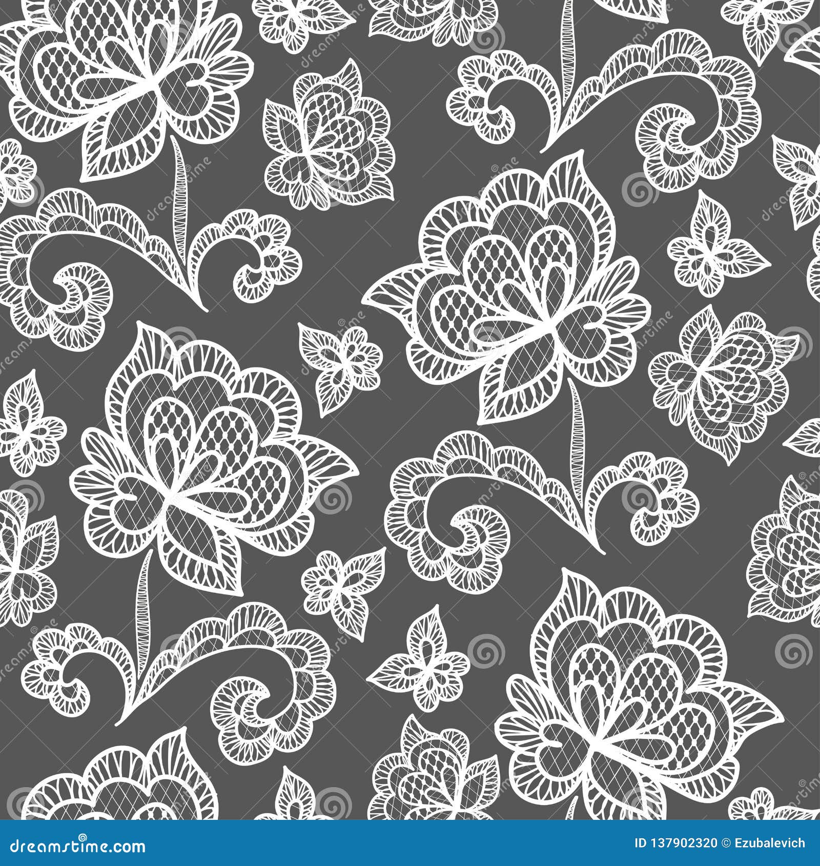 White Seamless Lace Pattern with Rose on Transparent Background