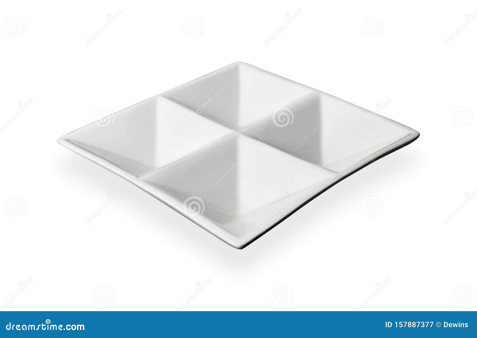 White 4section Divided Dish, Square Plate Isolated on White Background
