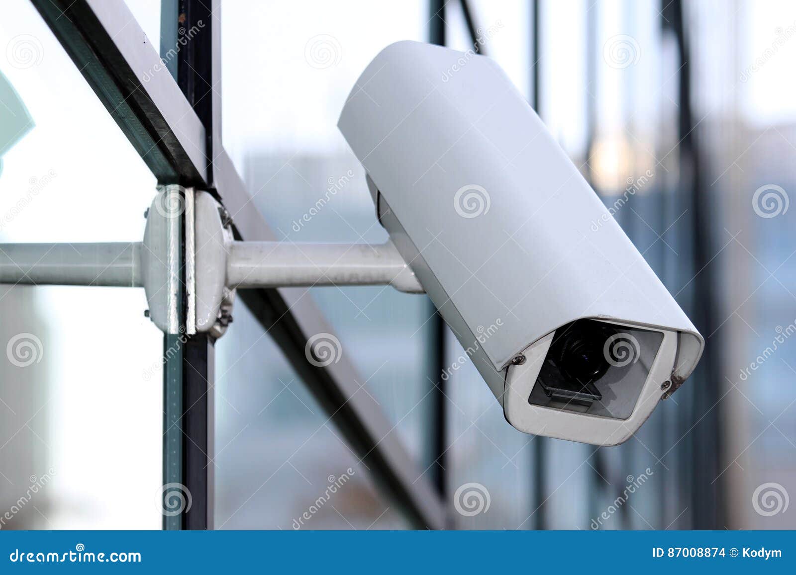 White Security Cctv Camera on Glass Facade Stock Photo Image of