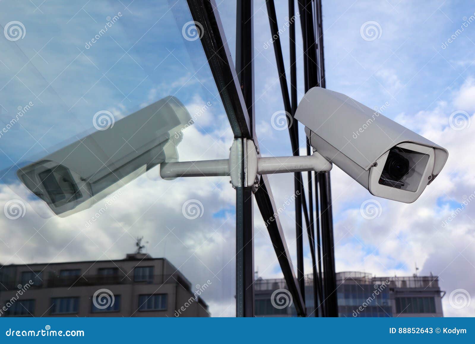 White Security Cctv Camera on Glass Wall Stock Image Image of safety