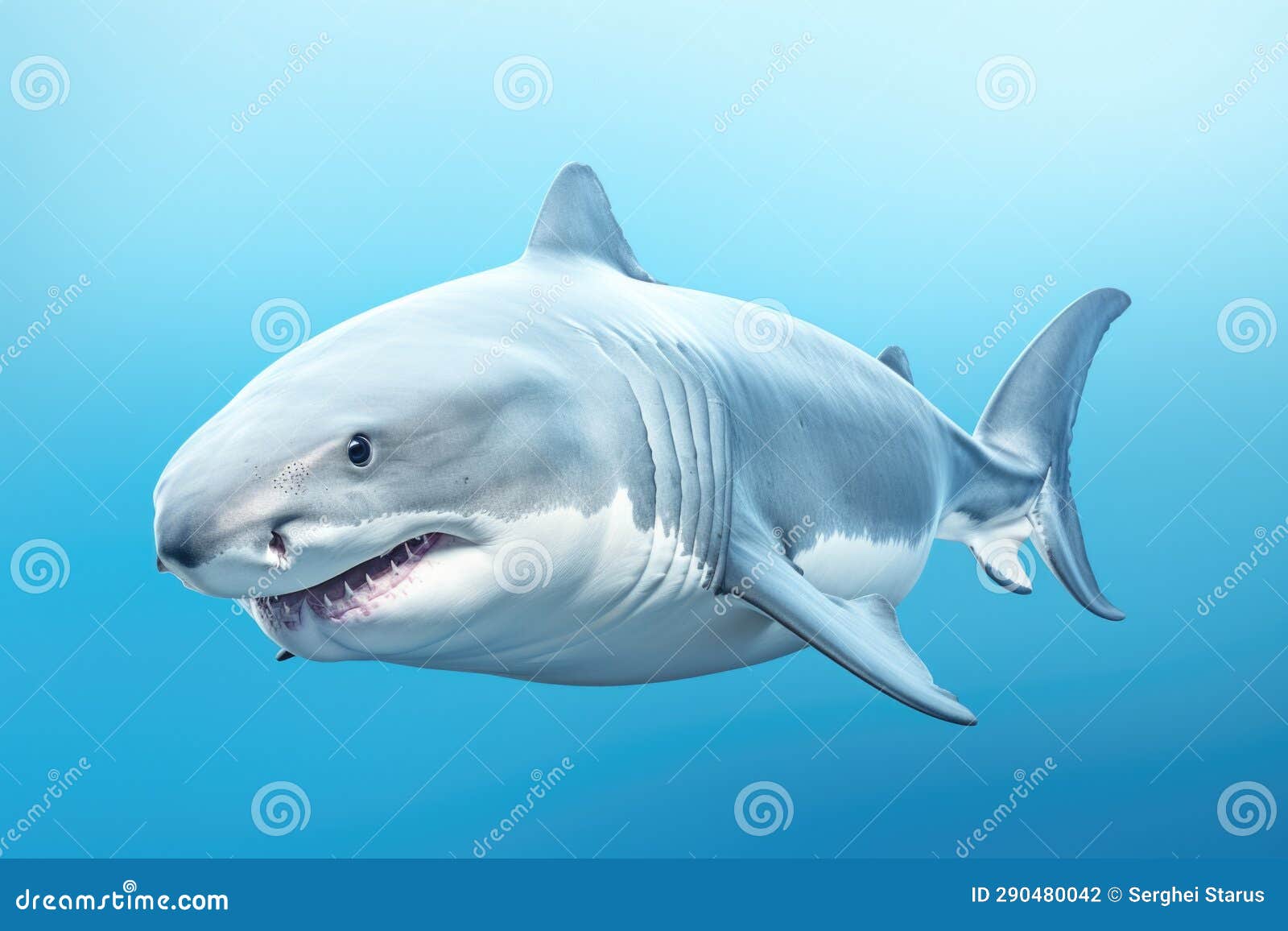 A White Shark with Its Mouth Open in the Water. AI. Stock Illustration