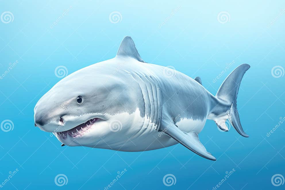 A White Shark with Its Mouth Open in the Water. AI. Stock Illustration