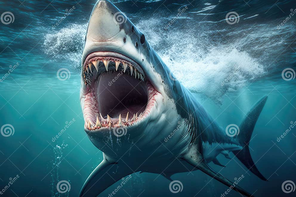 White Shark with Open Mouth Stock Illustration - Illustration of life