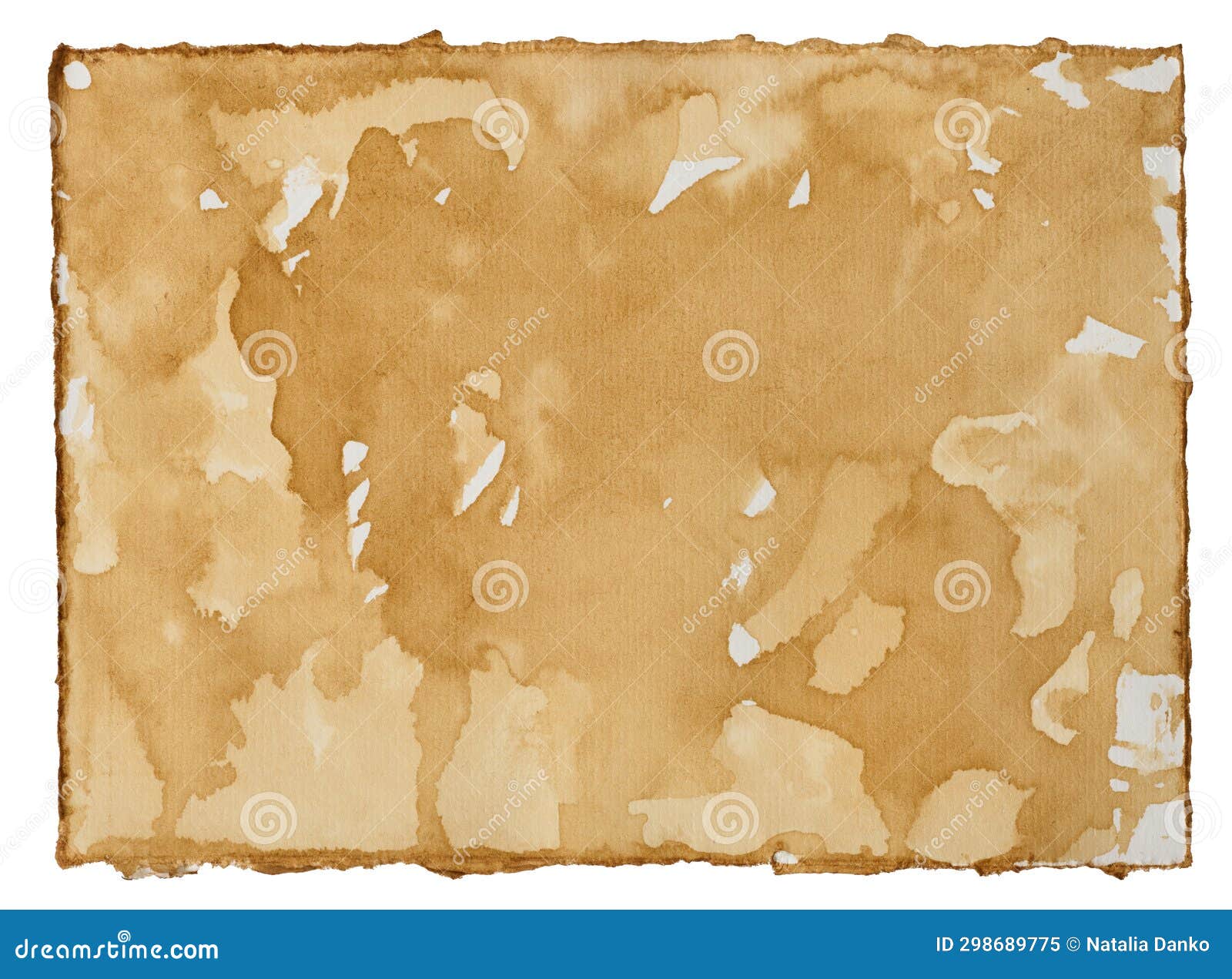 White Sheet of Paper with Brown Stains, Covered in Coffee Stock Image