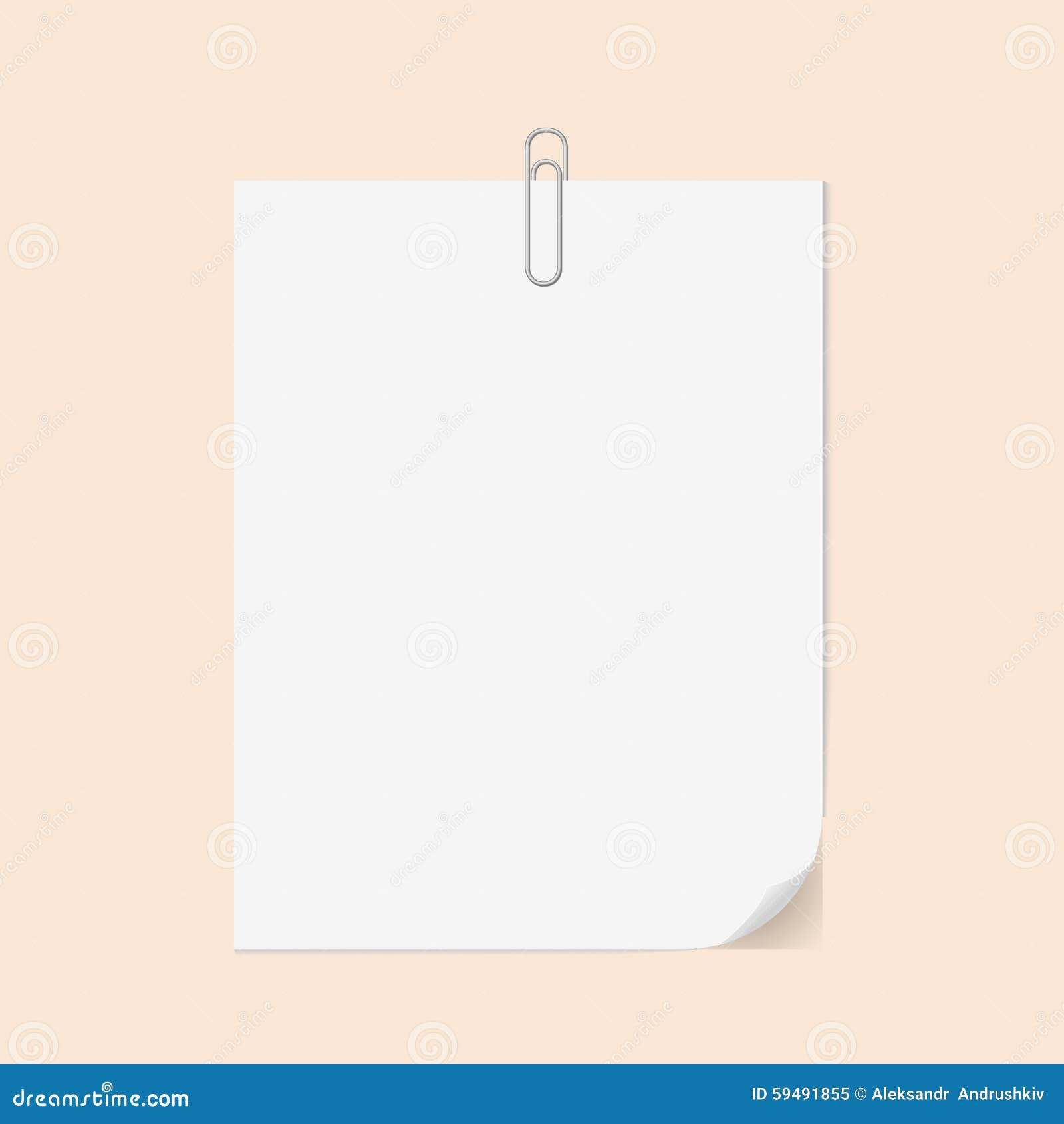 White Sheet of Paper with a Paper Clip. Stock Vector - Illustration of