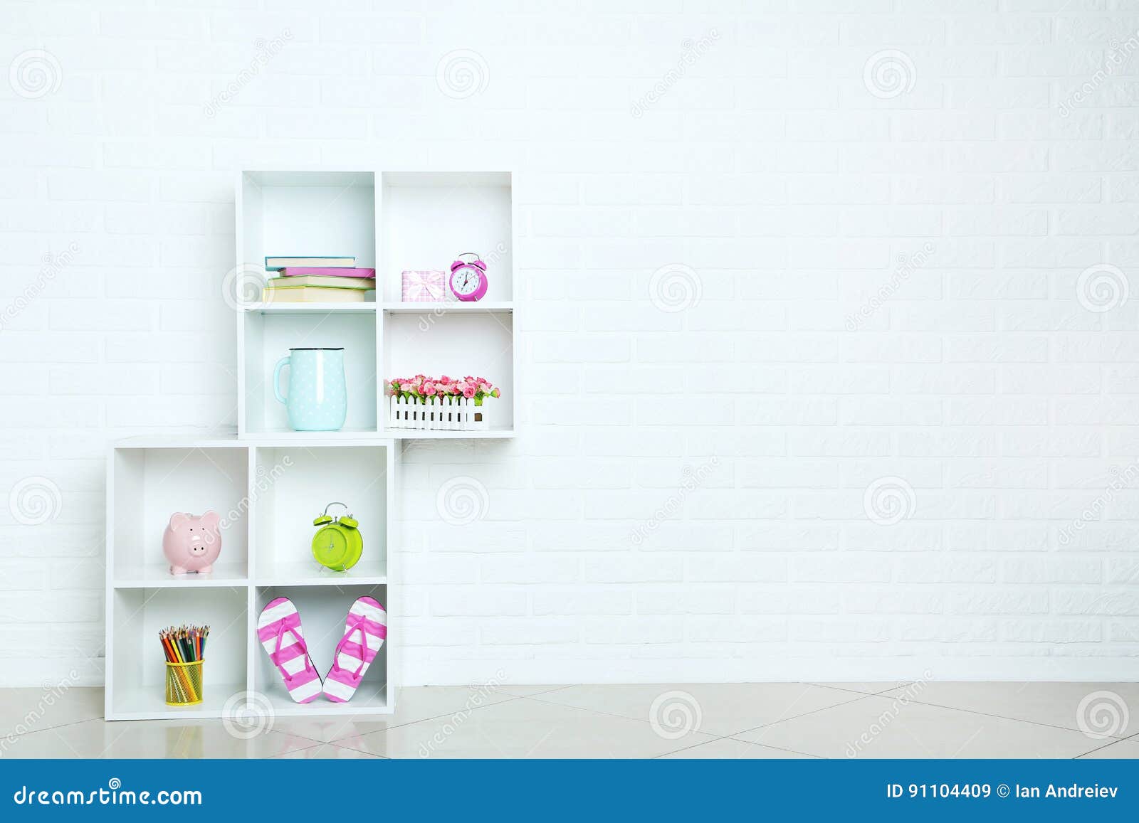 White shelves stock image. Image of brick, clothes, gift 91104409