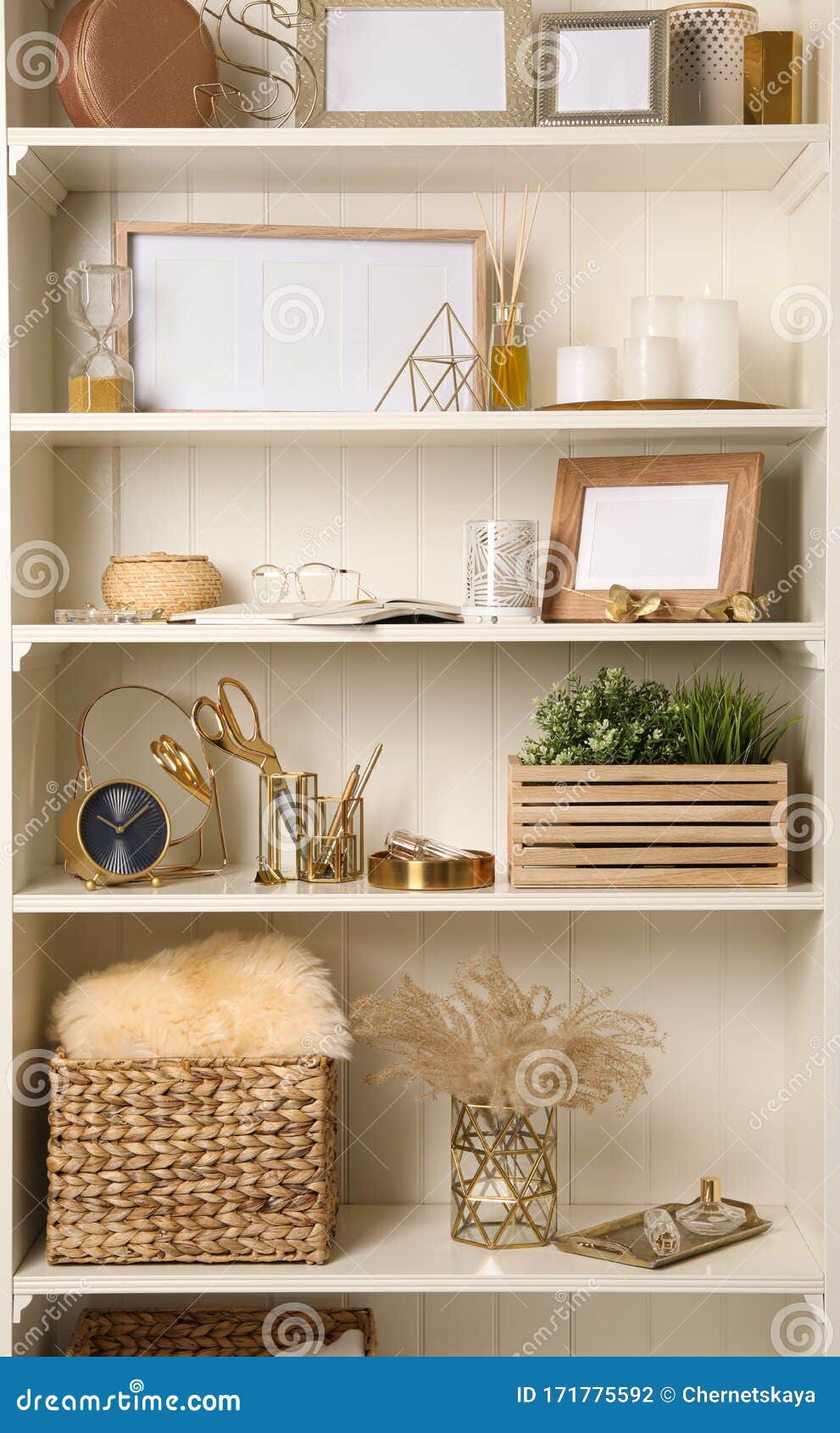 White Shelving Unit with Decorative Elements Stock Photo Image of