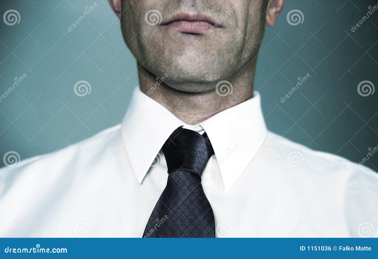 blue shirt white collar tie