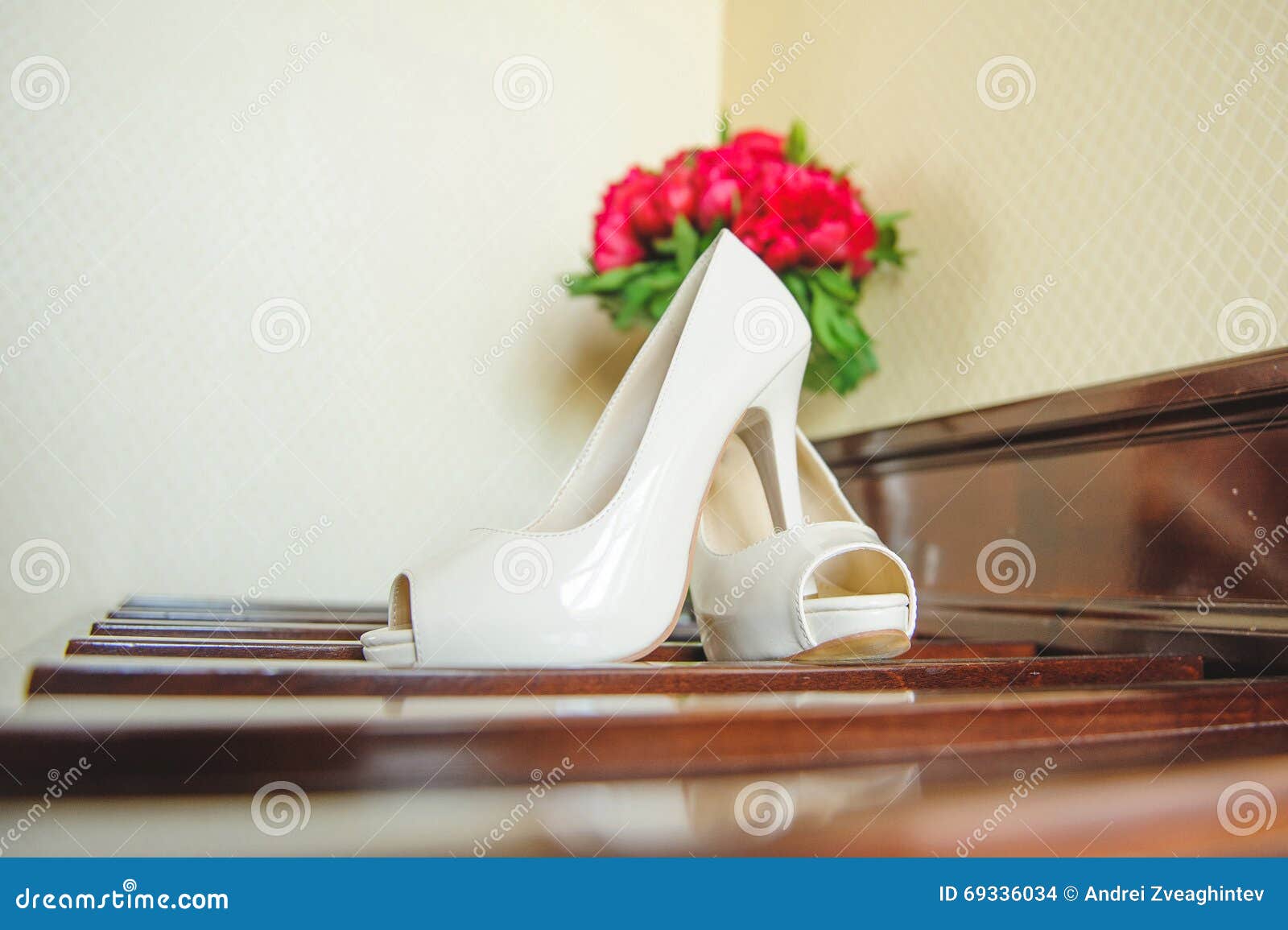 White Shoes on Wooden Table Stock Photo Image of beauty, luxury 69336034