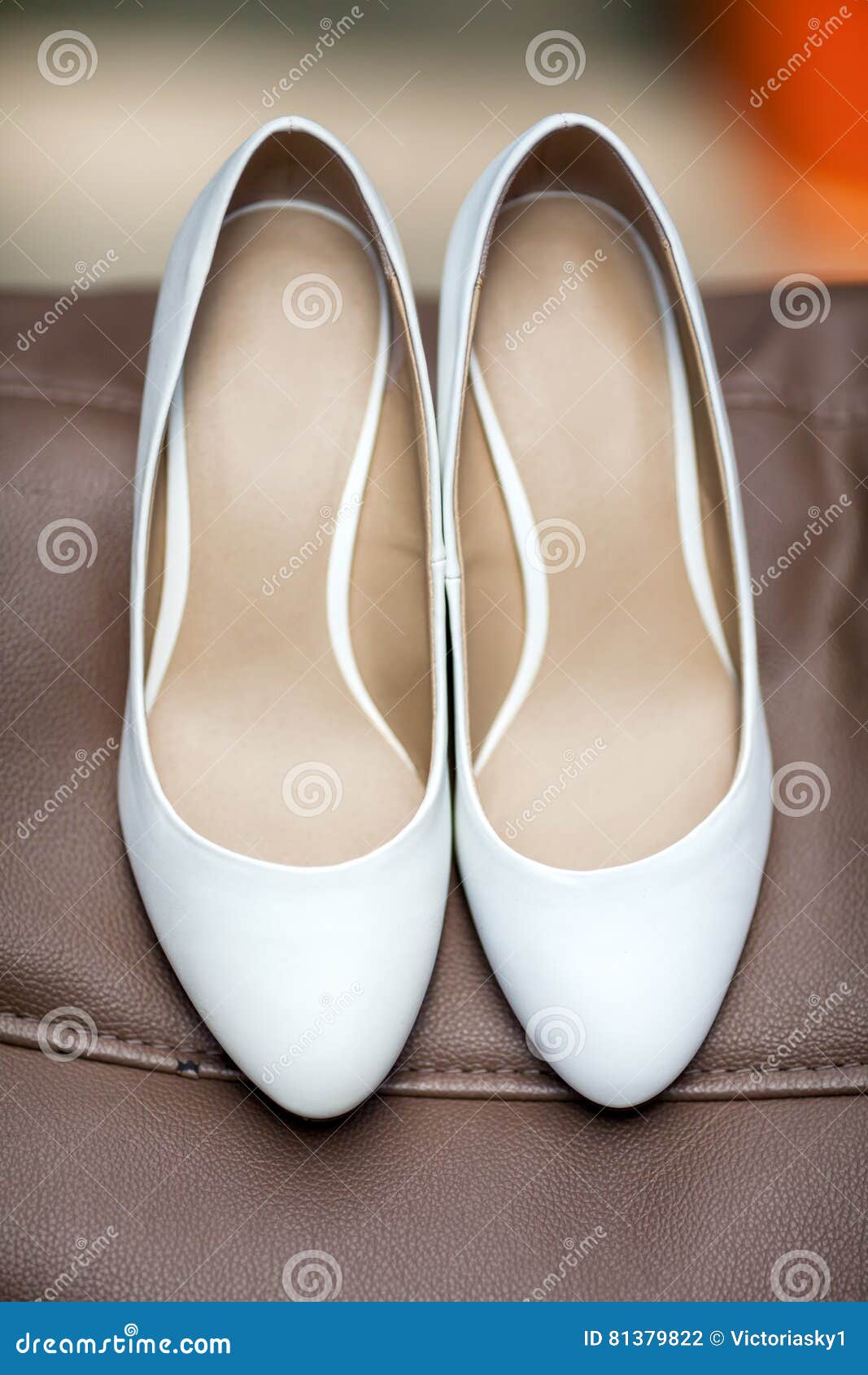 White Simple Leather Wedding Shoes, View from Above Stock Photo - Image ...