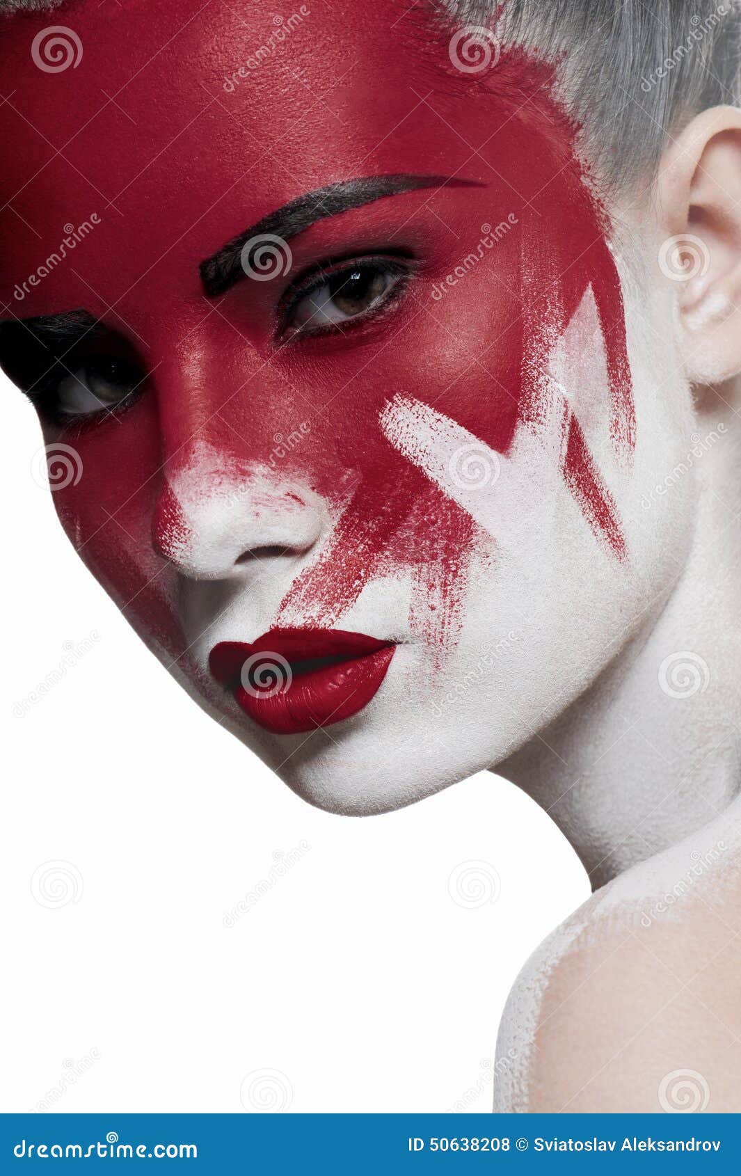 White Skin, Red Lips and Blood on Face. Stock Photo - Image of bizarre,  carnival: 50638208
