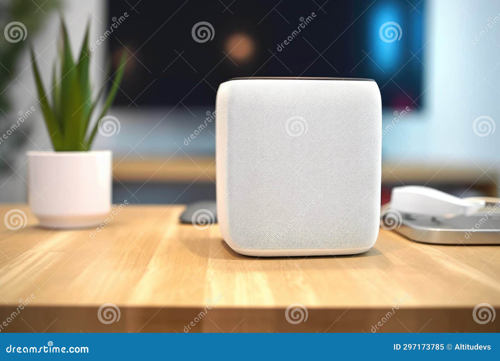 A White Smart Speaker on the Corner of an Office Desk Stock Image Image of voice, home 297173785