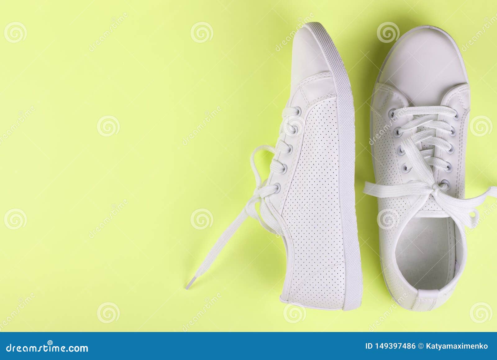 White Sneakers On Color Background. Copy Space. Stock Photo - Image of ...