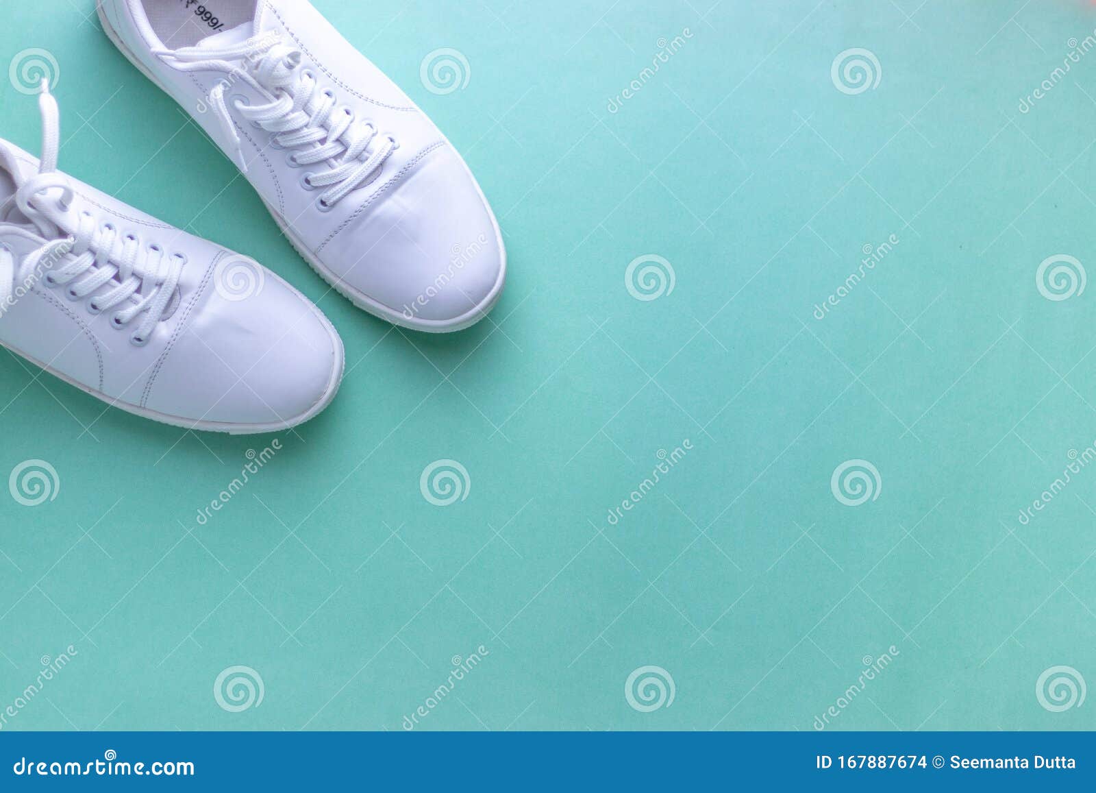 White Sneakers on Light Colour Background, Flat Lay Top View Minimal ...