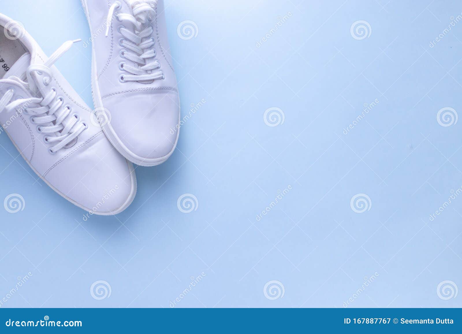 White Sneakers on Light Colour Background, Flat Lay Top View Minimal ...