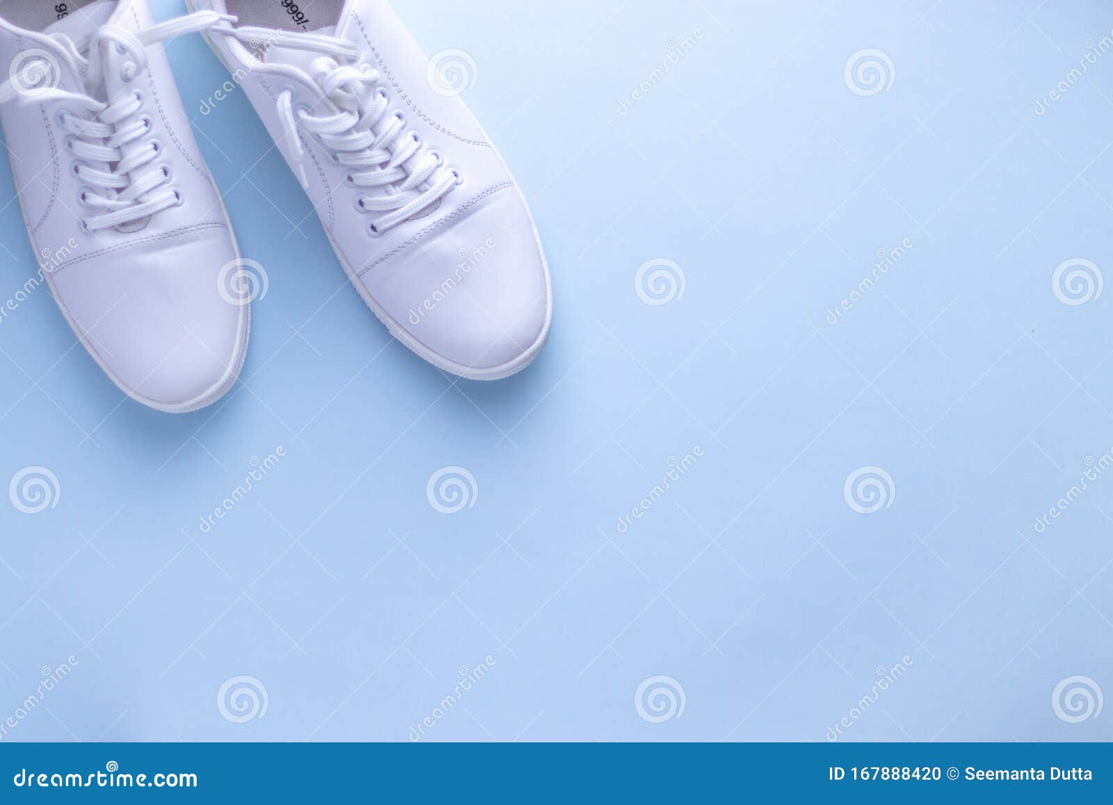 White Sneakers on Light Colour Background, Flat Lay Top View Minimal ...