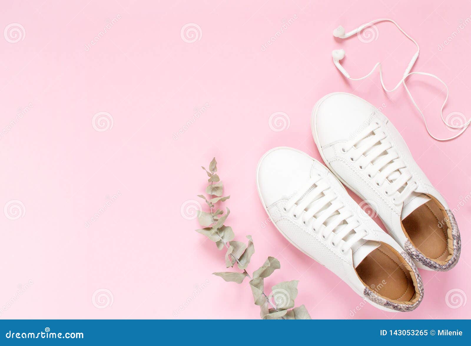 Composition of White Sneakers on Pastel Pink Background Stock Image ...