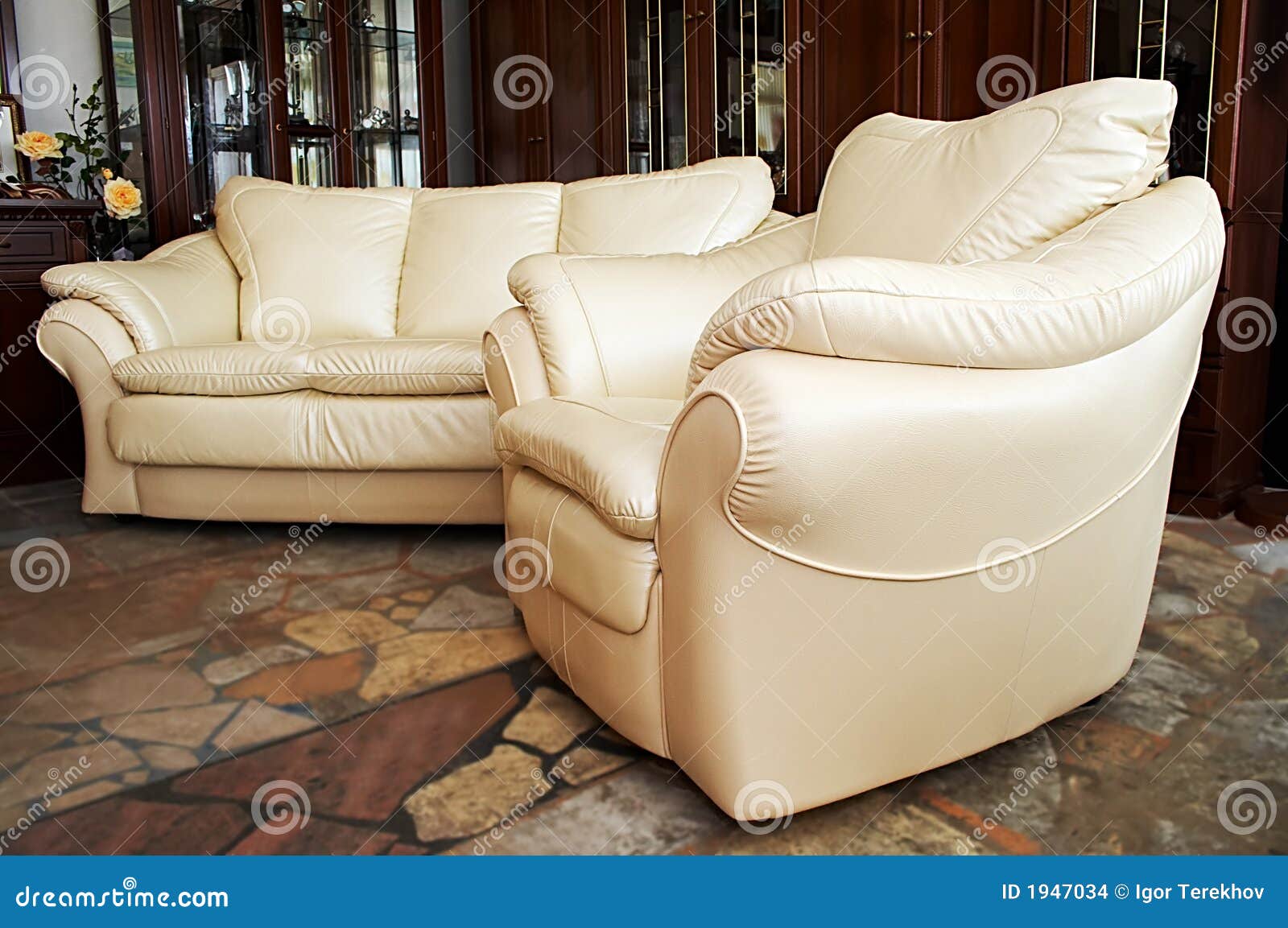 White sofa and armchair stock photo. Image of leather 1947034