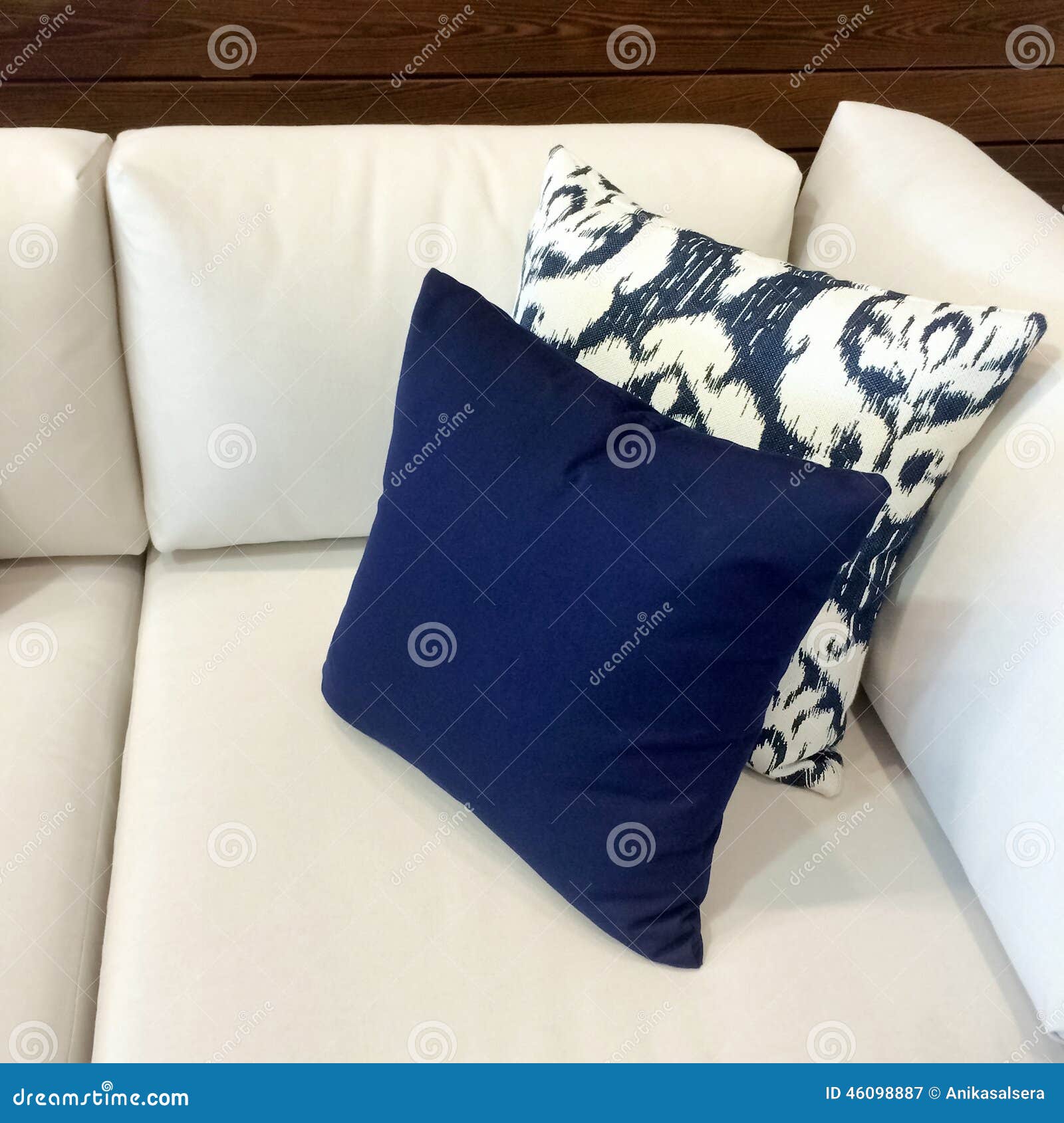 White Sofa with Blue Cushions Stock Image Image of decorative, room