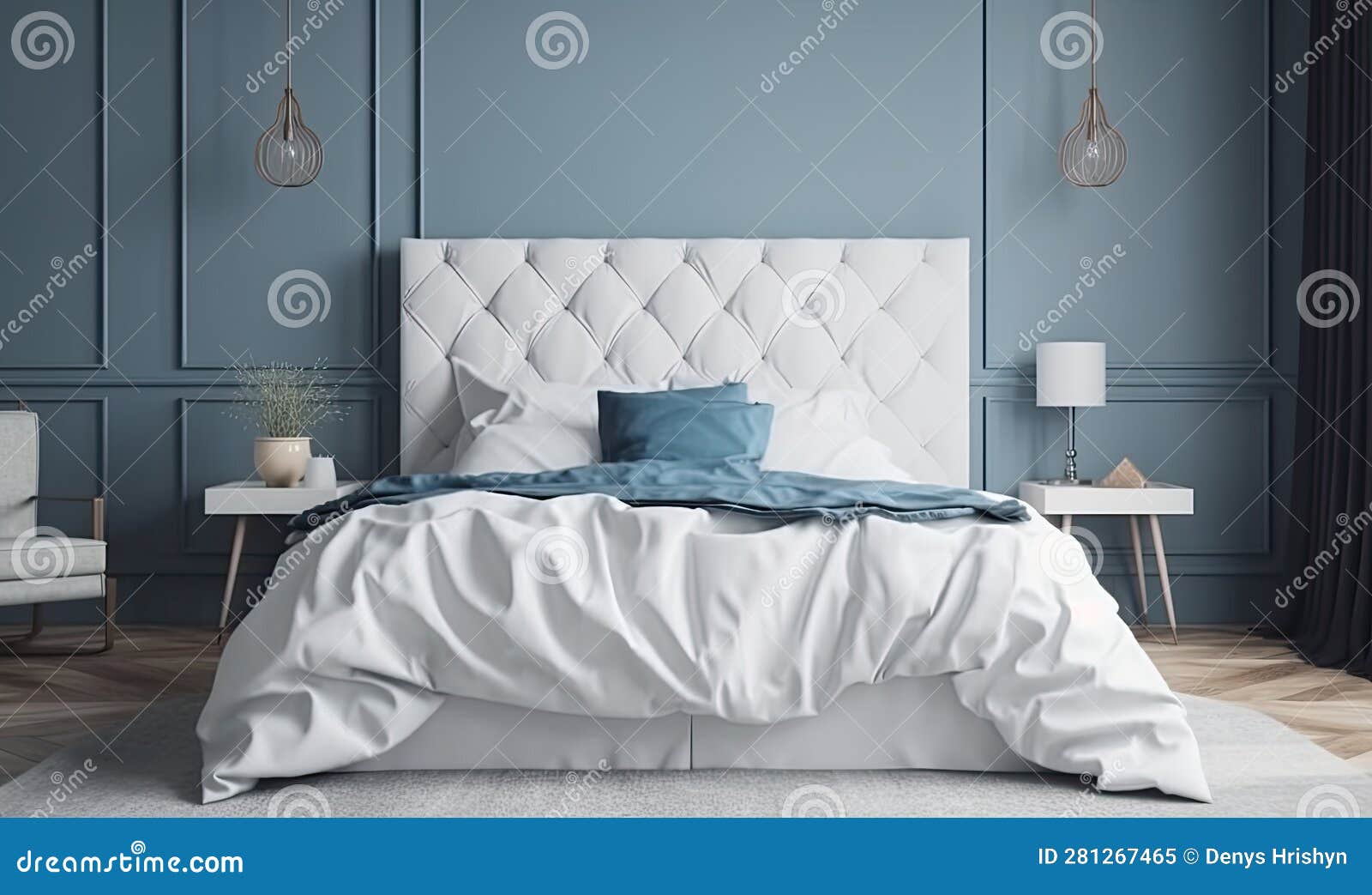 White Sofa with Comfortable Bed Linen and Soft Cushions Creating Using